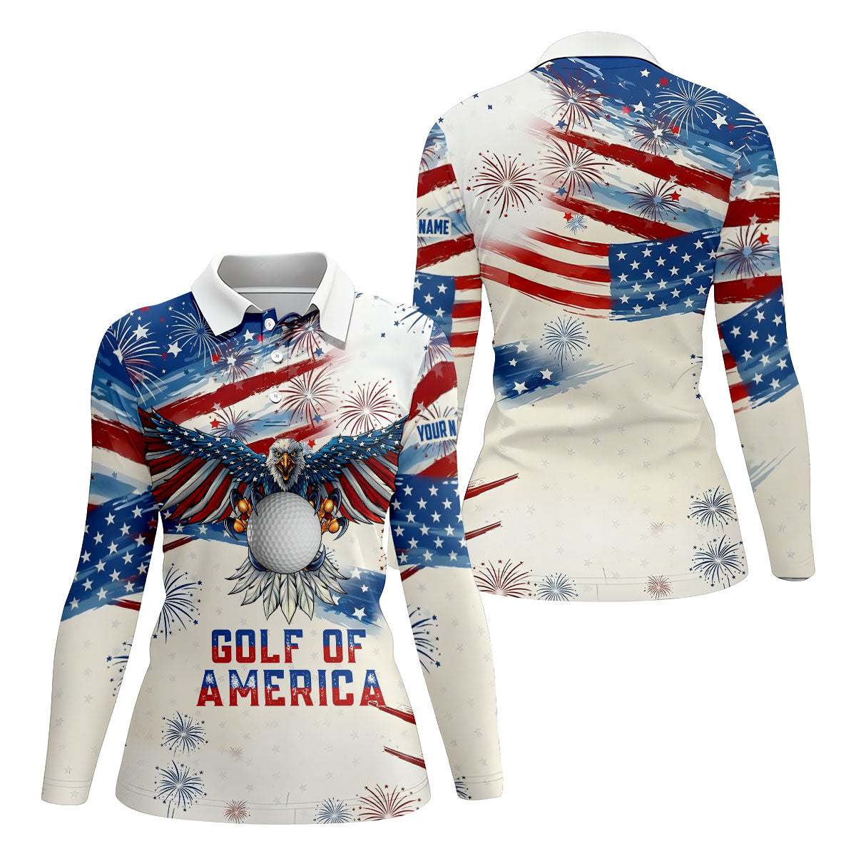 Golf Of America 250th Anniversary Red White Blue Brush Stripes Patriotic 4th Of July Golf Shirt For Women