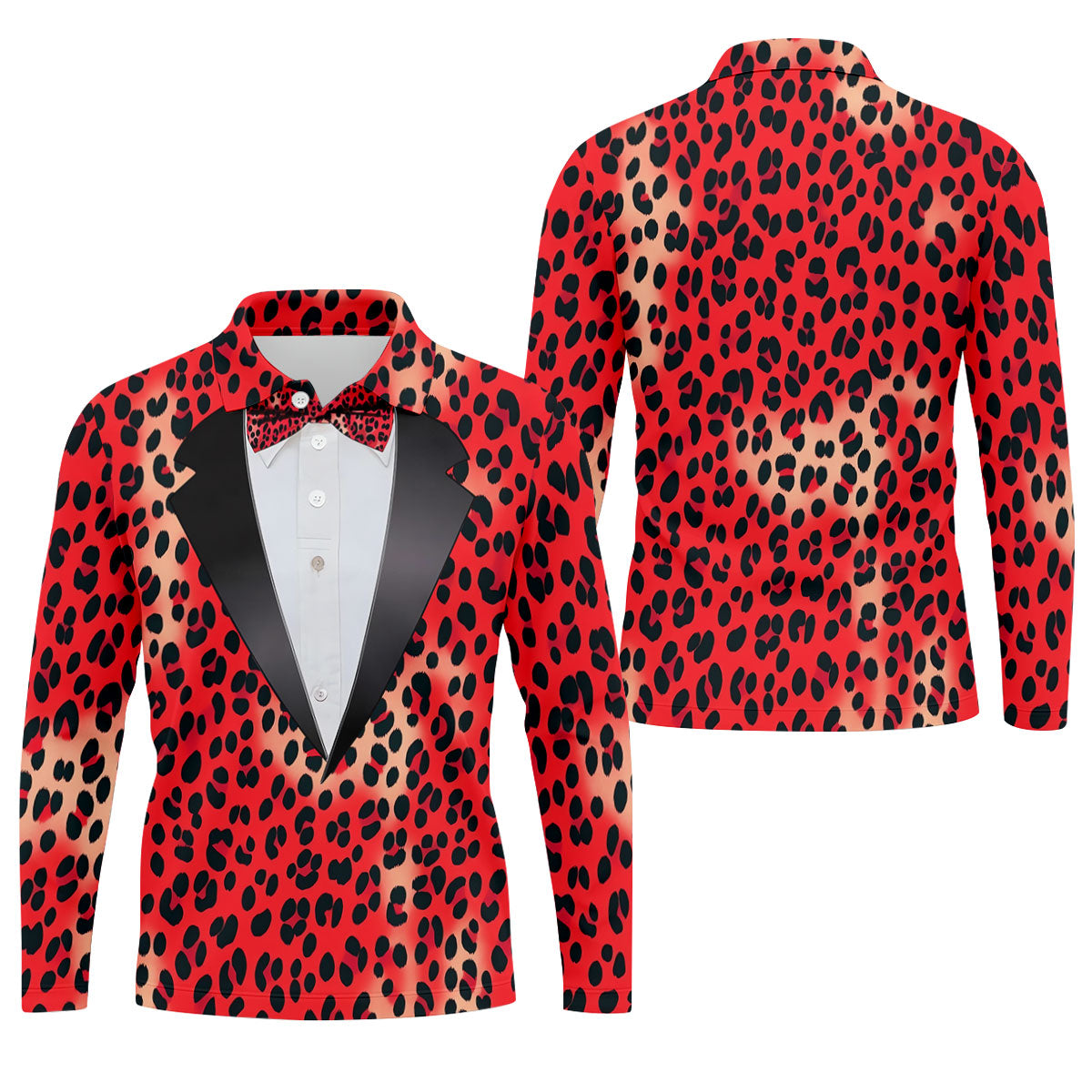 Red Leopard Funny Costume Hawaiian Golf Shirt, Polo Shirts For Men, Golf Shirts For Men
