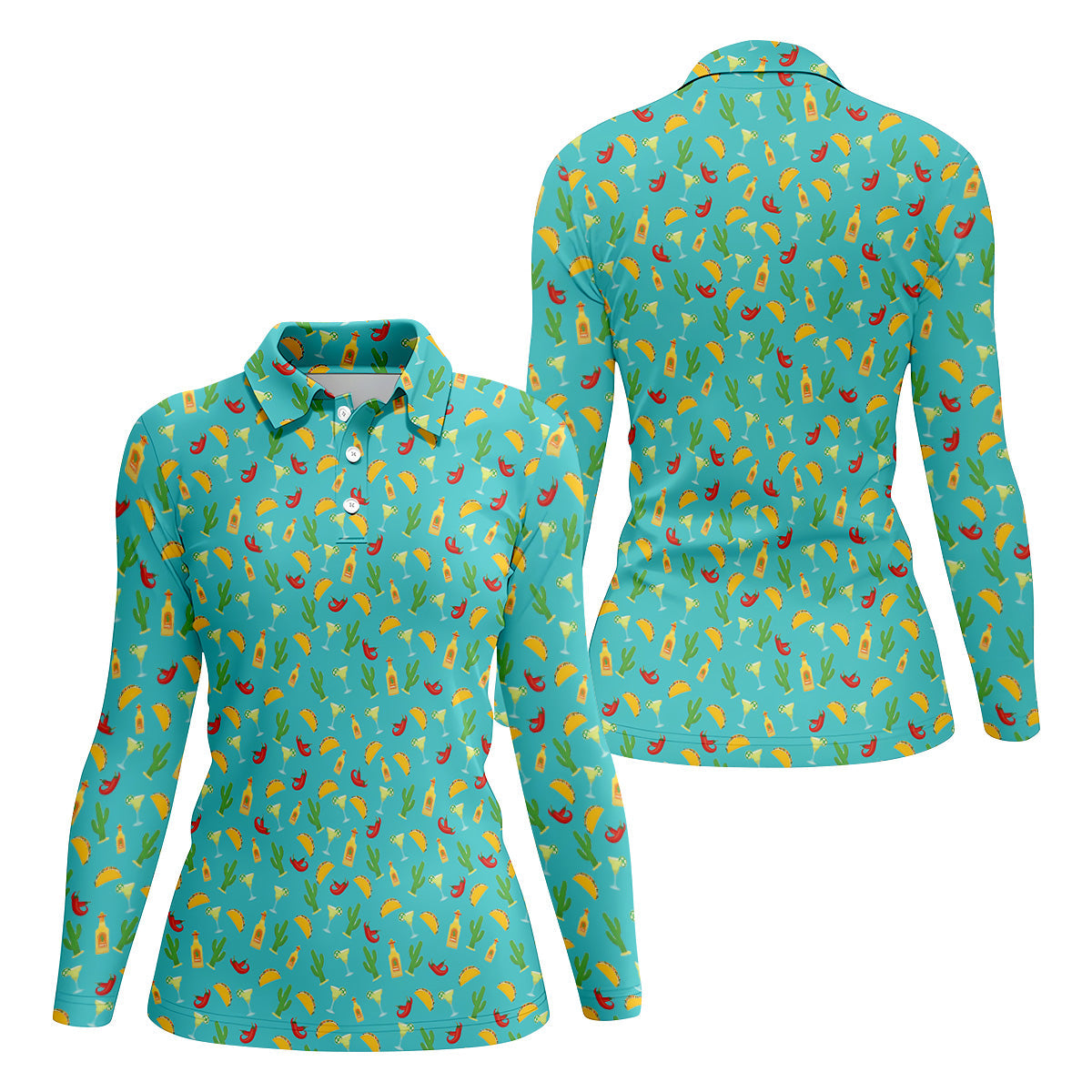 Tropical Vibe Hawaiian Pattern Turquoise Golf Shirt, Women's Golf Tops, Golf Gift For Ladies