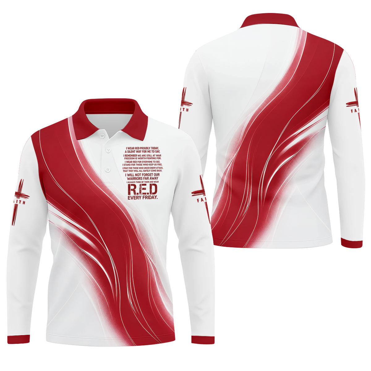 Red Friday Faith Cross Red White Gradient Patriotic Golf Shirt, 250 Years Polo Shirts For Men