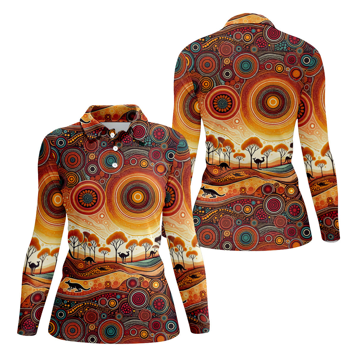 Australian Aboriginal Colourful Art Women's Golf Tops, Australia Kangaroo Ladies Golf Shirts