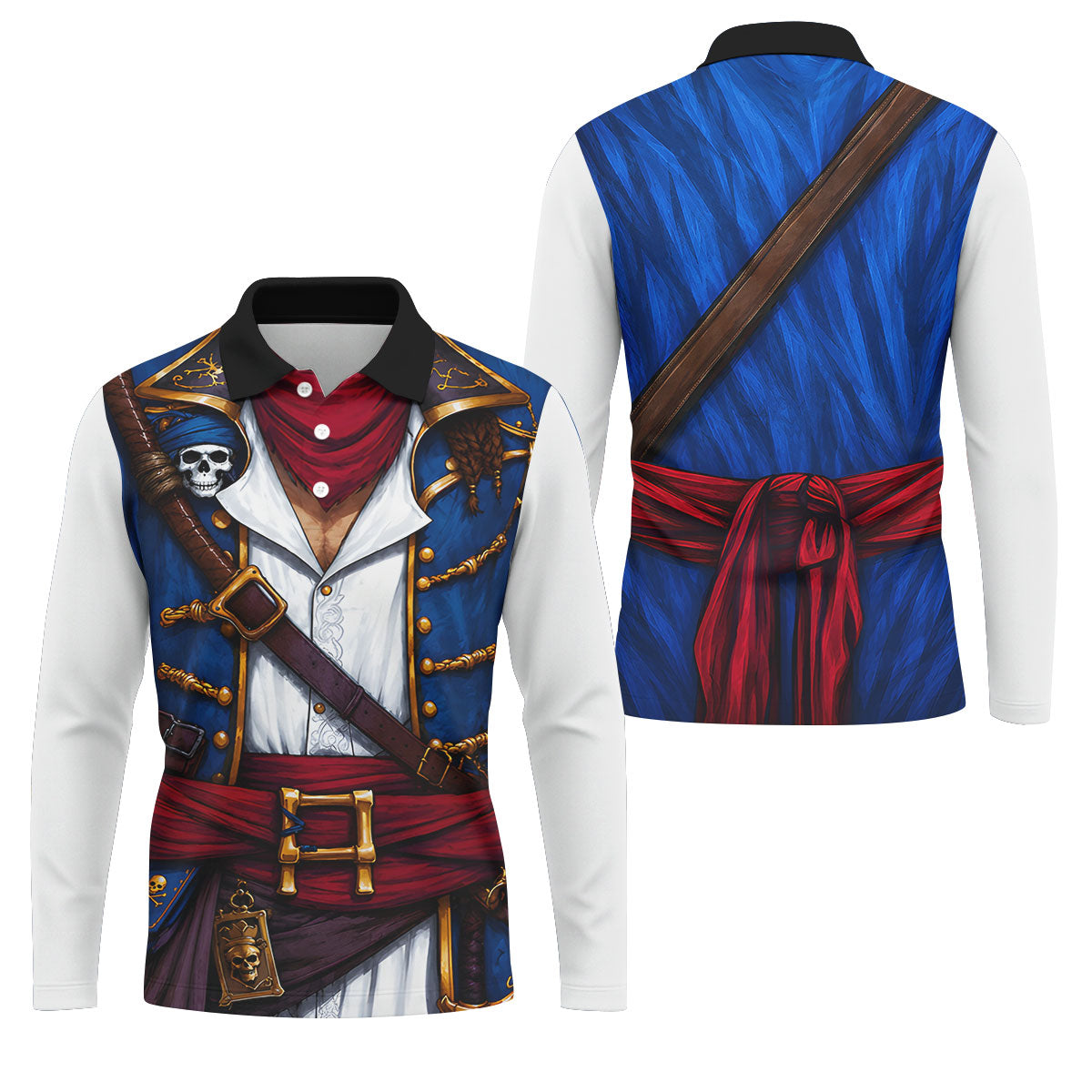 Caribbean Pirate Golf Shirt, Classic Buccaneer Captain Uniform, Golf Shirt For Men