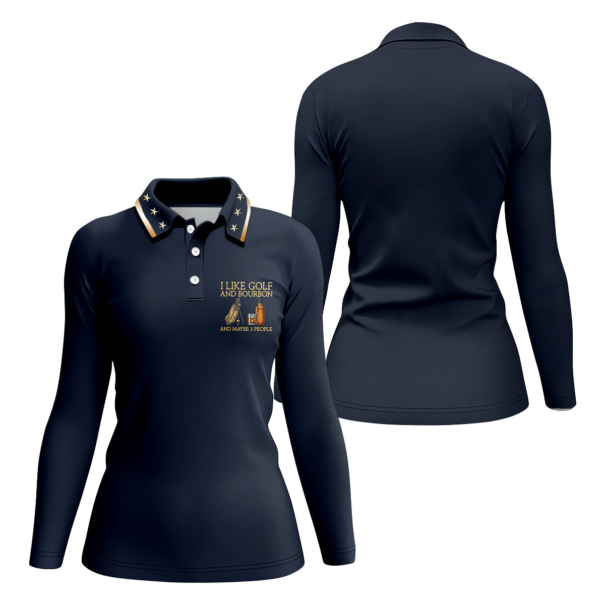 I Like Golf And Bourbon Navy Golf Shirt, Fun Women's Golf Shirts, Golf And Whiskey Ladies Golf Shirts
