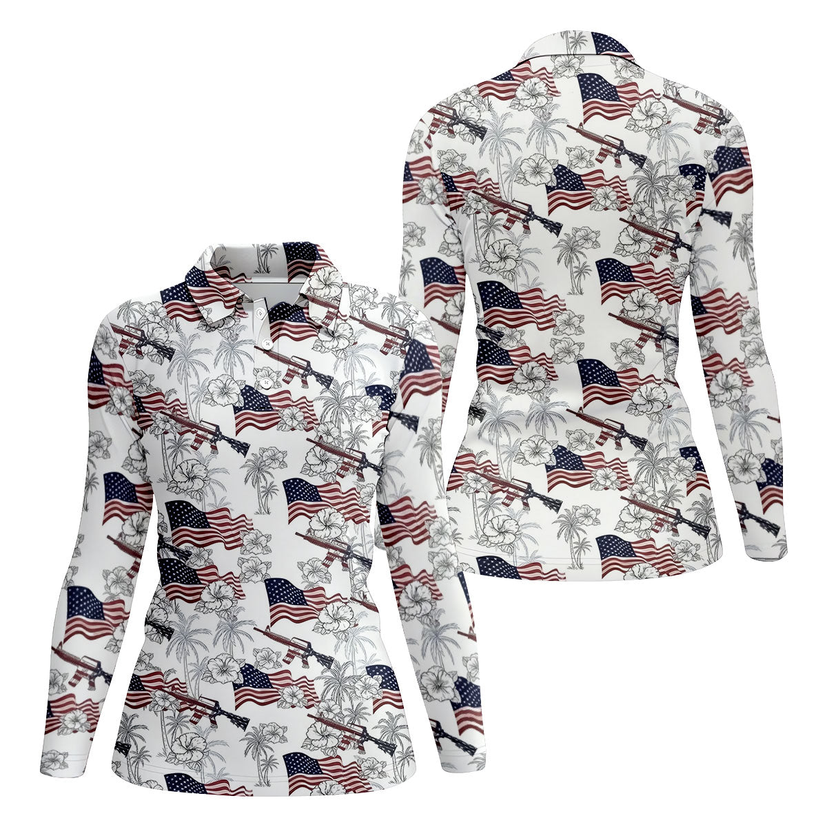 American Flag Pattern 4th Of July Tropical Vibe Patriotic Golf Shirt, 250th Anniversary Women's Golf Tops
