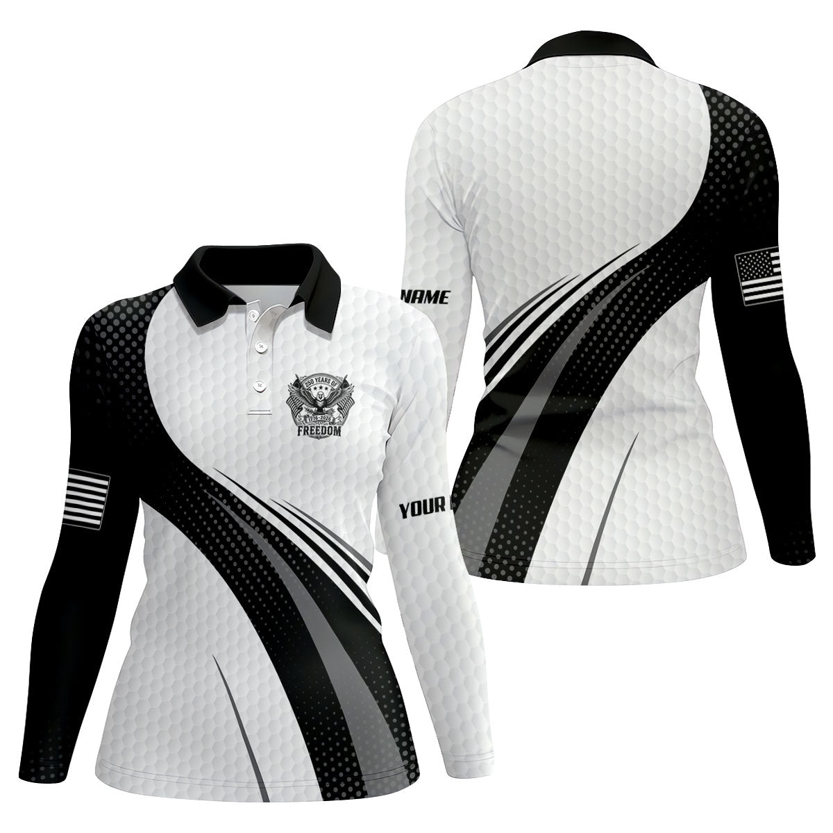 250 Years Of Freedom Black And White Patriotic Golf Shirt, 4th Of July Golf Shirt For Women