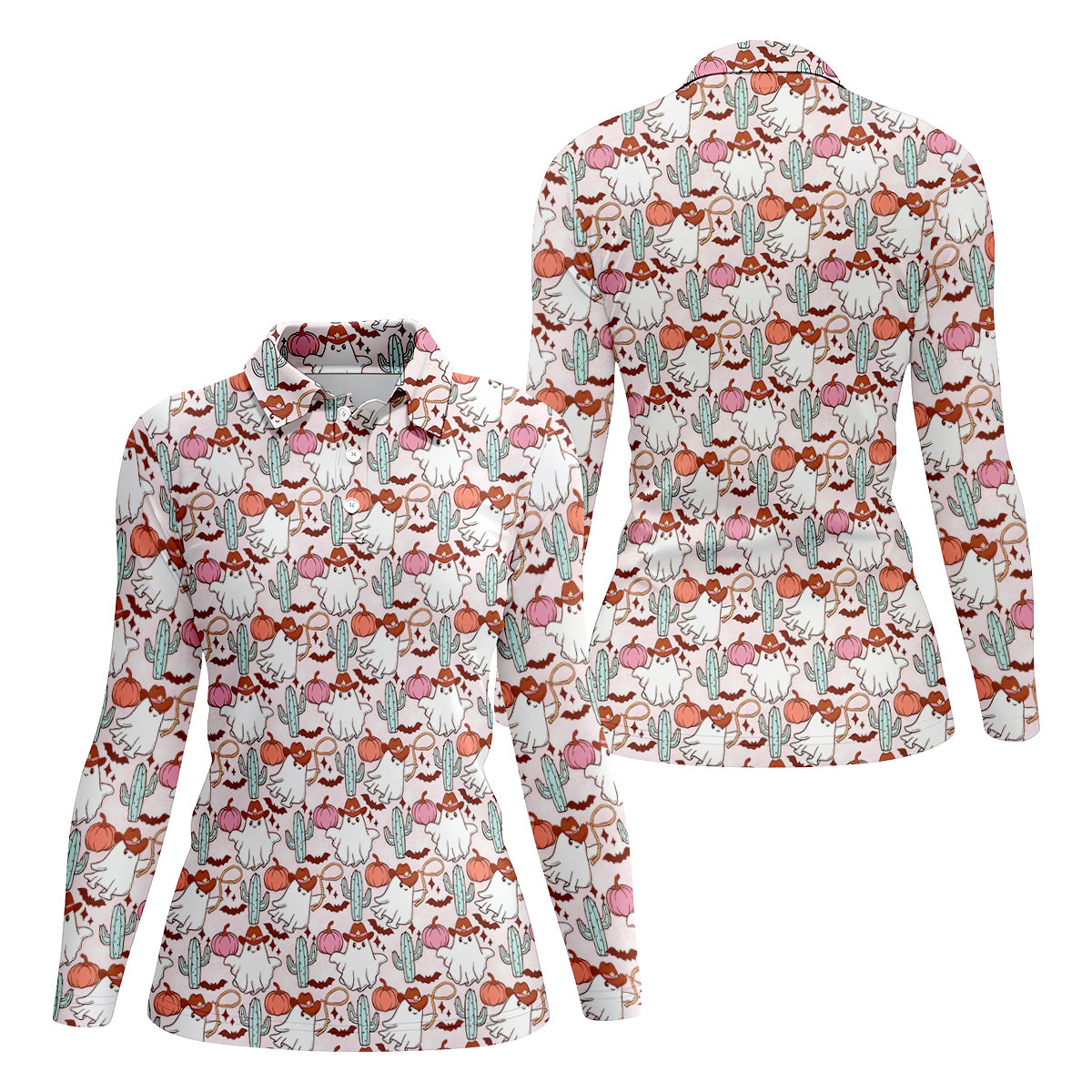 Cowgirl Ghost Howdy Halloween Fun Women's Golf Shirts, Cute Golf Outfit, Ladies Golf Polos