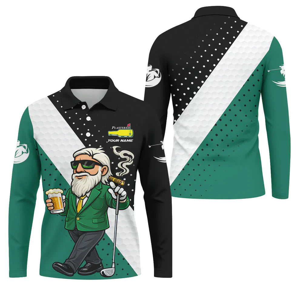 Funny Golf Polo Shirt for Men - Custom Name Golfer Beer & Cigar Design - Breathable Performance Golf Shirt