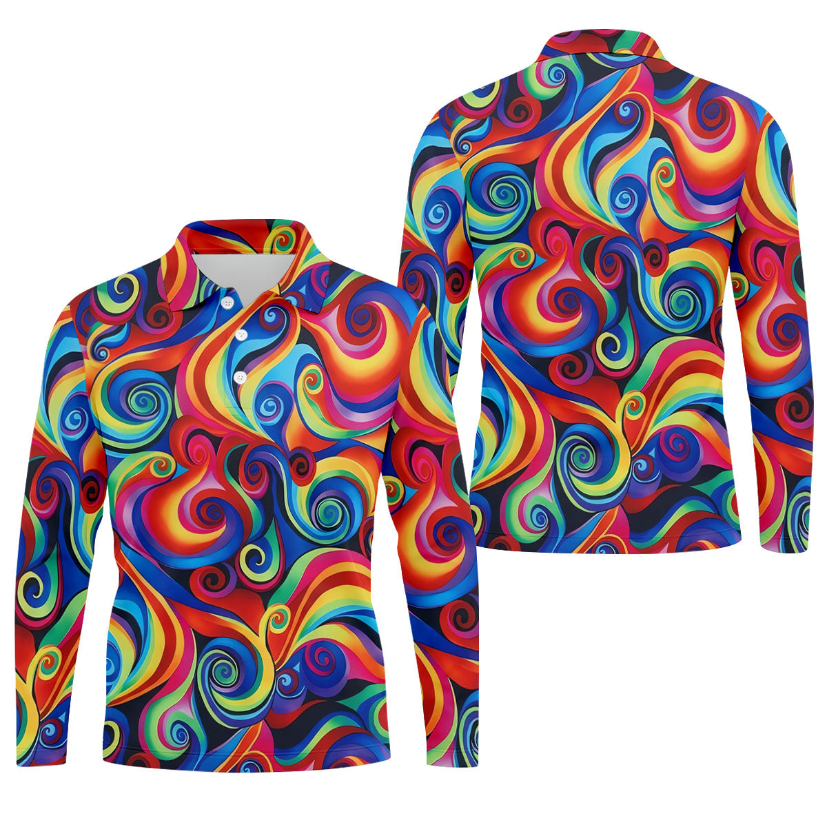 Colorful Rainbow Swirl Abstract Golf Shirt, Men's Golf Shirt, Golf Polo Shirts For Men, Men's Golf Apparel