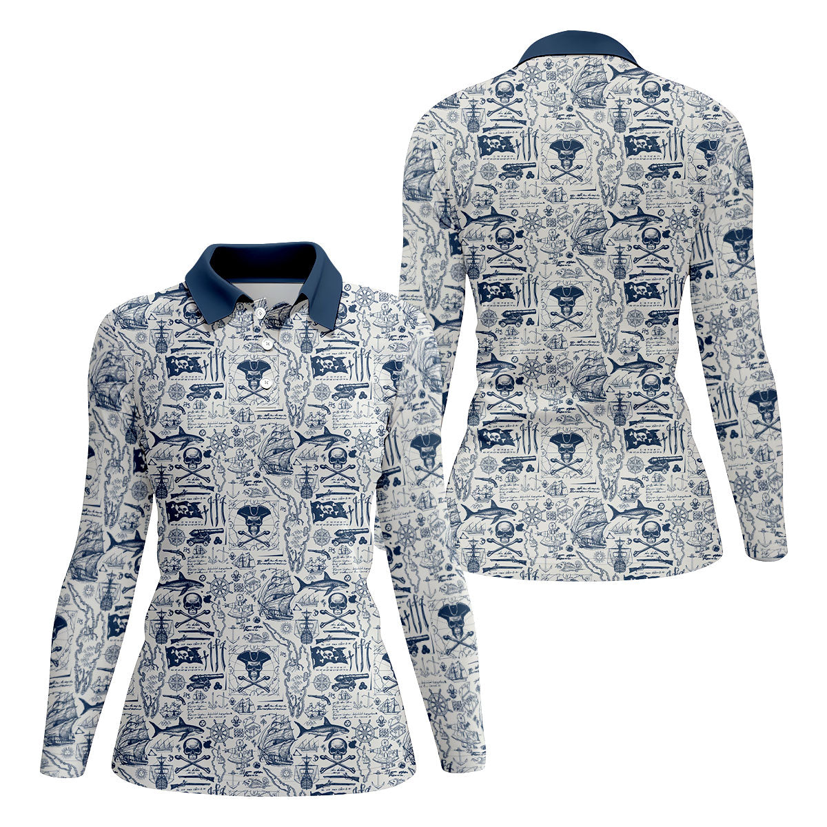 Skull Pirate Ocean Adventure Vintage Golf Shirt, Ladies Golf Tops, Golf Shirt For Women
