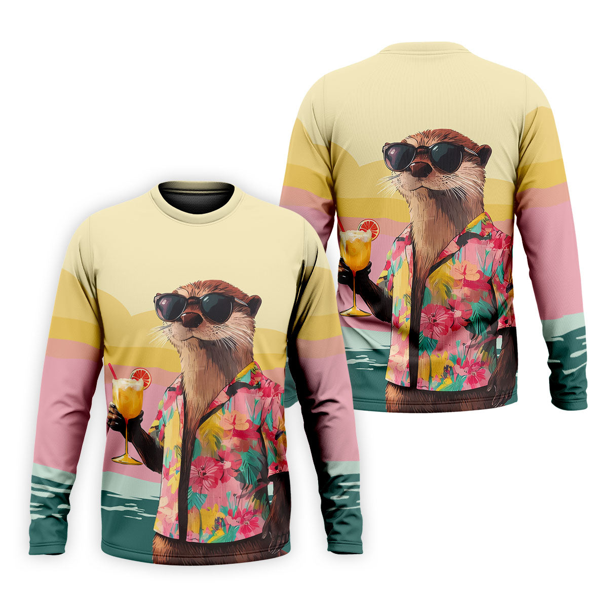 Funny Otter Tropical Theme Hawaiian Golf Shirt, Polo Shirts For Men, Golfing Apparel