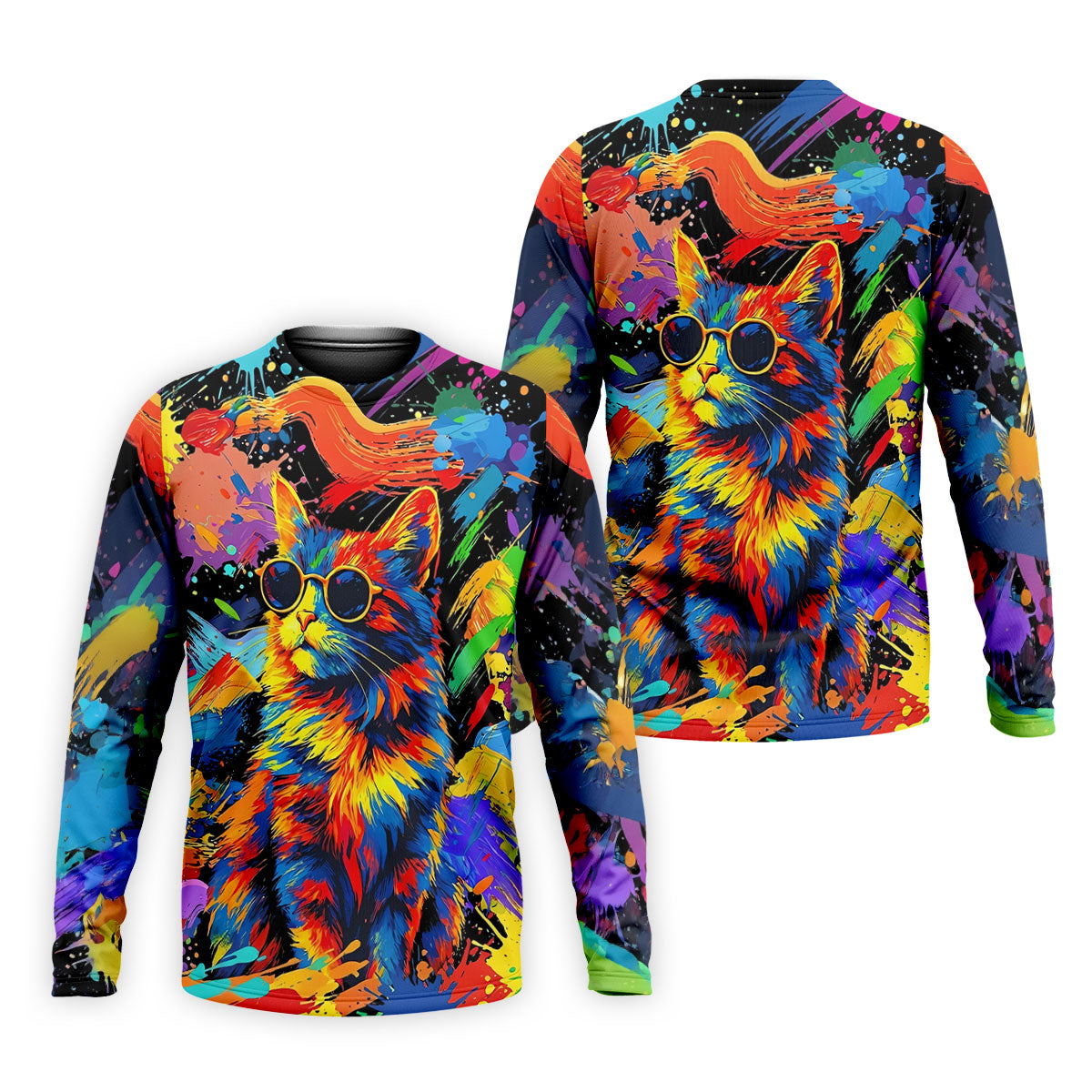 Colorful Cat Sunglasses Paint Splash Golf Shirt, Men's Golf Shirt, Golf Apparel For Men