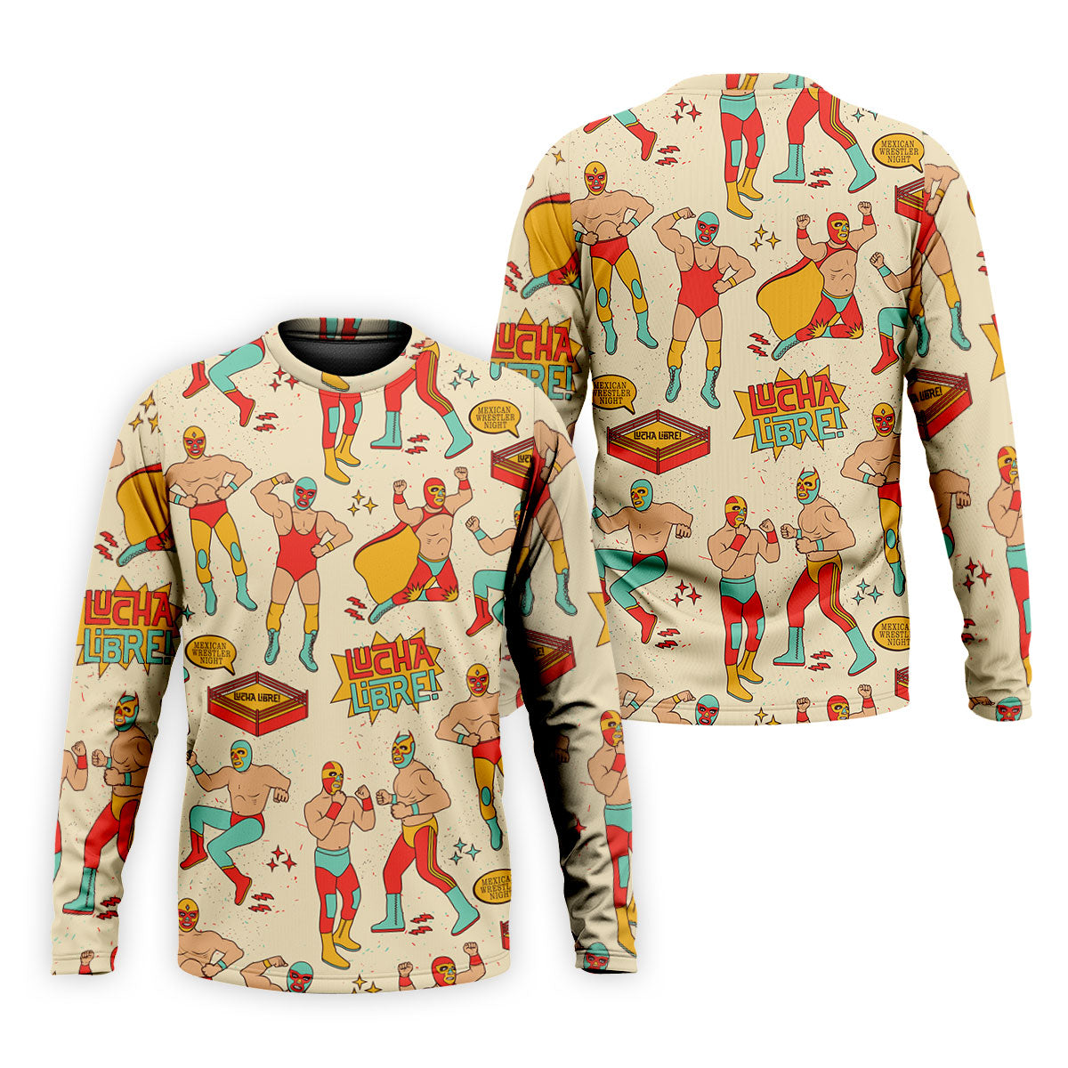 Beige Lucha Libre Mexican Wrestler Pattern Golf Shirt, Mens Golf Polo, Printed Golf Shirts
