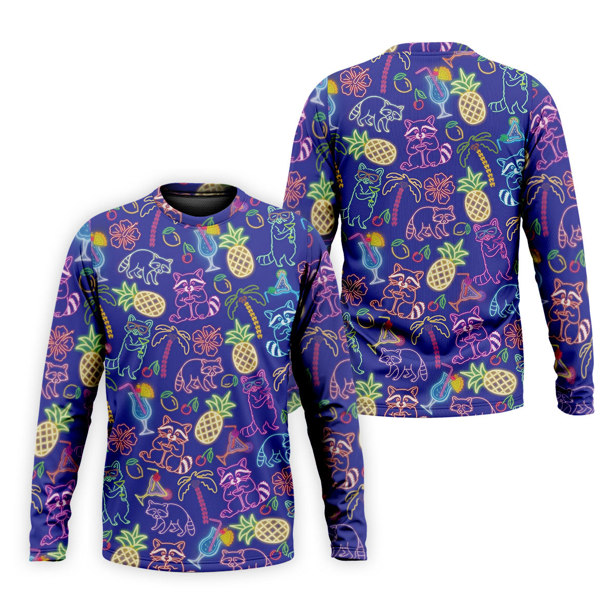 Neon Tropical Raccoon Cocktail Pattern Hawaiian Golf Shirt, Men's Golf Shirt, Polo Shirts For Men
