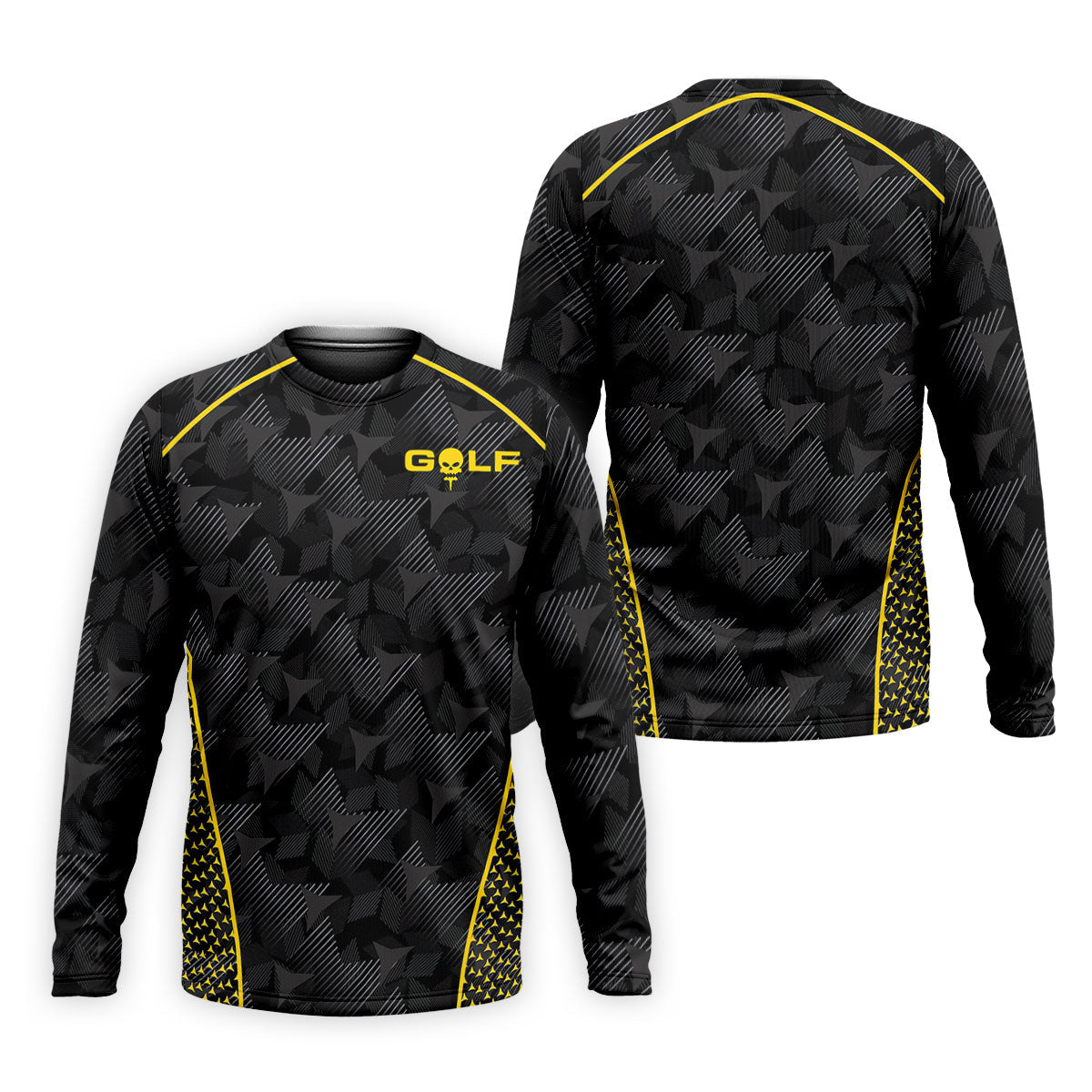 Abstract Triangle Black Yellow Golf Tops For Men, Father's Day Golf Gift, Polo Shirts For Men