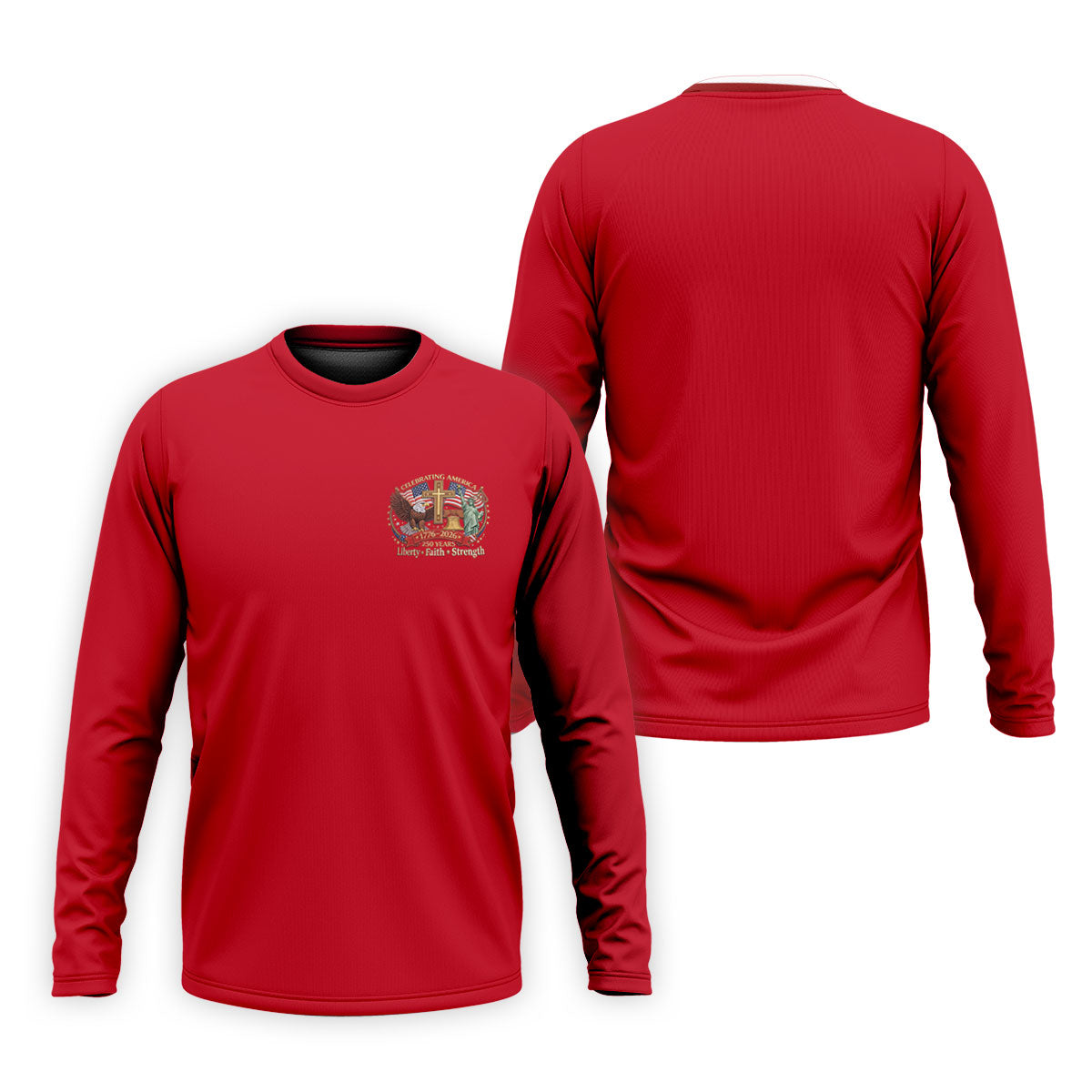 Liberty Faith Strength Faith Cross USA 250 Red Golf Shirt, 4th Of July Golf Shirts For Men