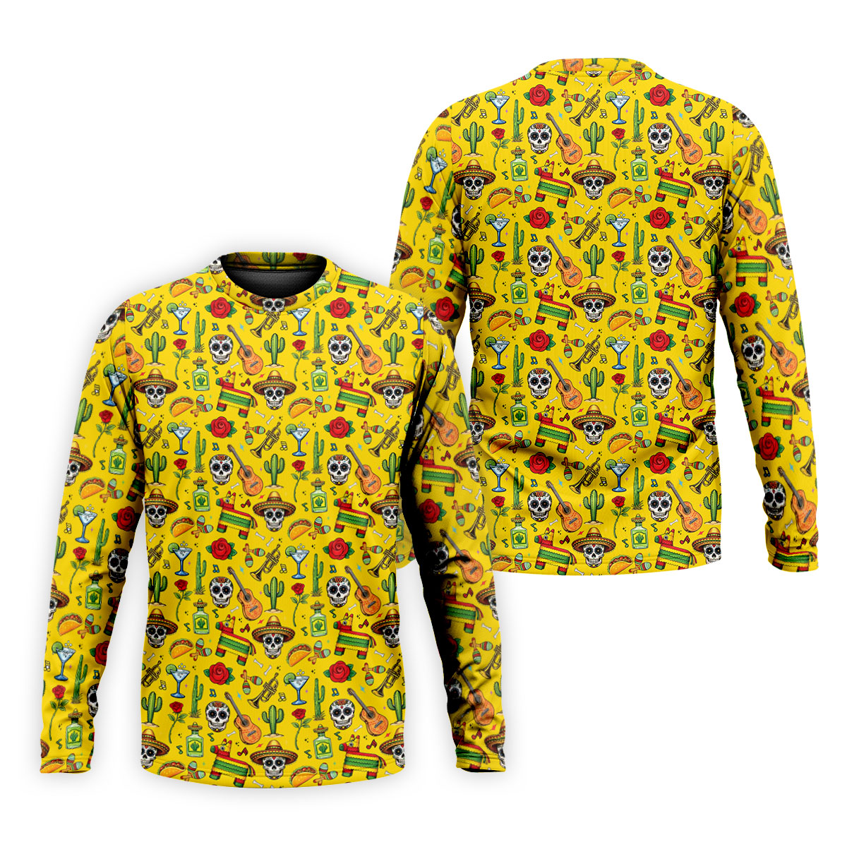 Decorated Skulls Party Items Cinco De Mayo Celebration Fiesta Themed Yellow Golf Shirts For Men