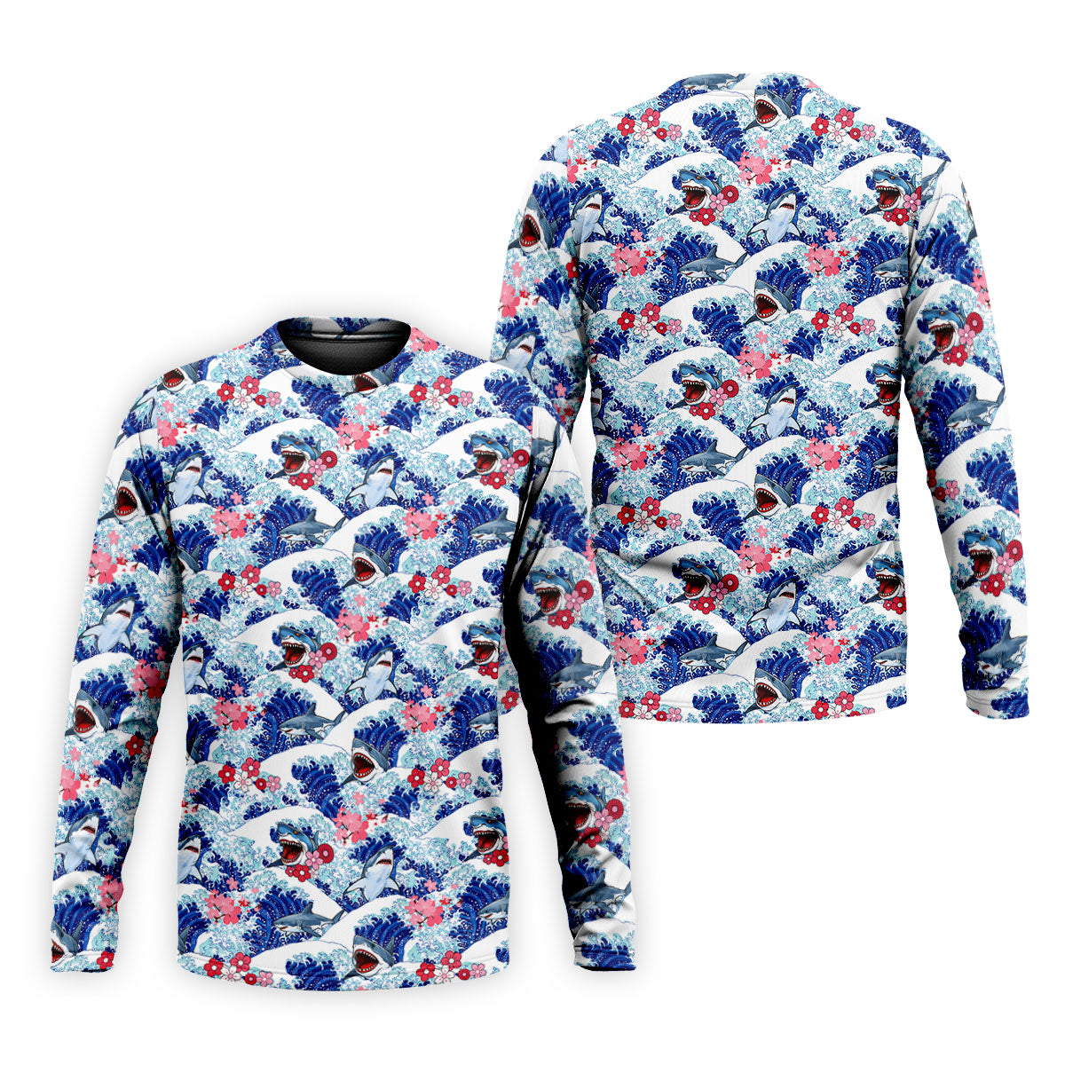 Japanese Shark Wave Sakura Golf Shirt, Mens Golf Polo, Printed Golf Shirts, Golf Apparel For Men