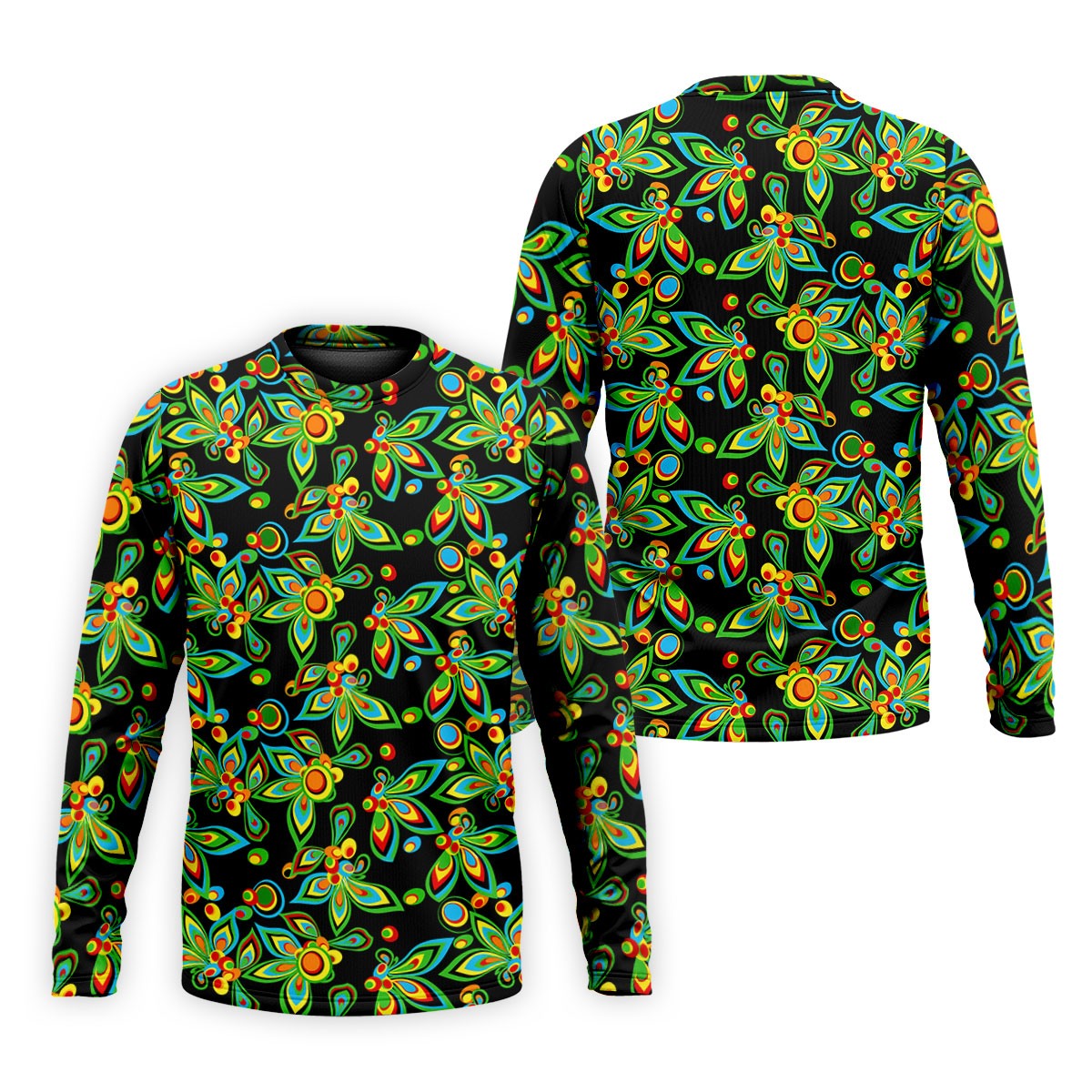Black Colorful Floral Geometric Pattern Golf Shirt, Men's Golf Shirt, Golf Apparel For Men, Polo Shirts For Men
