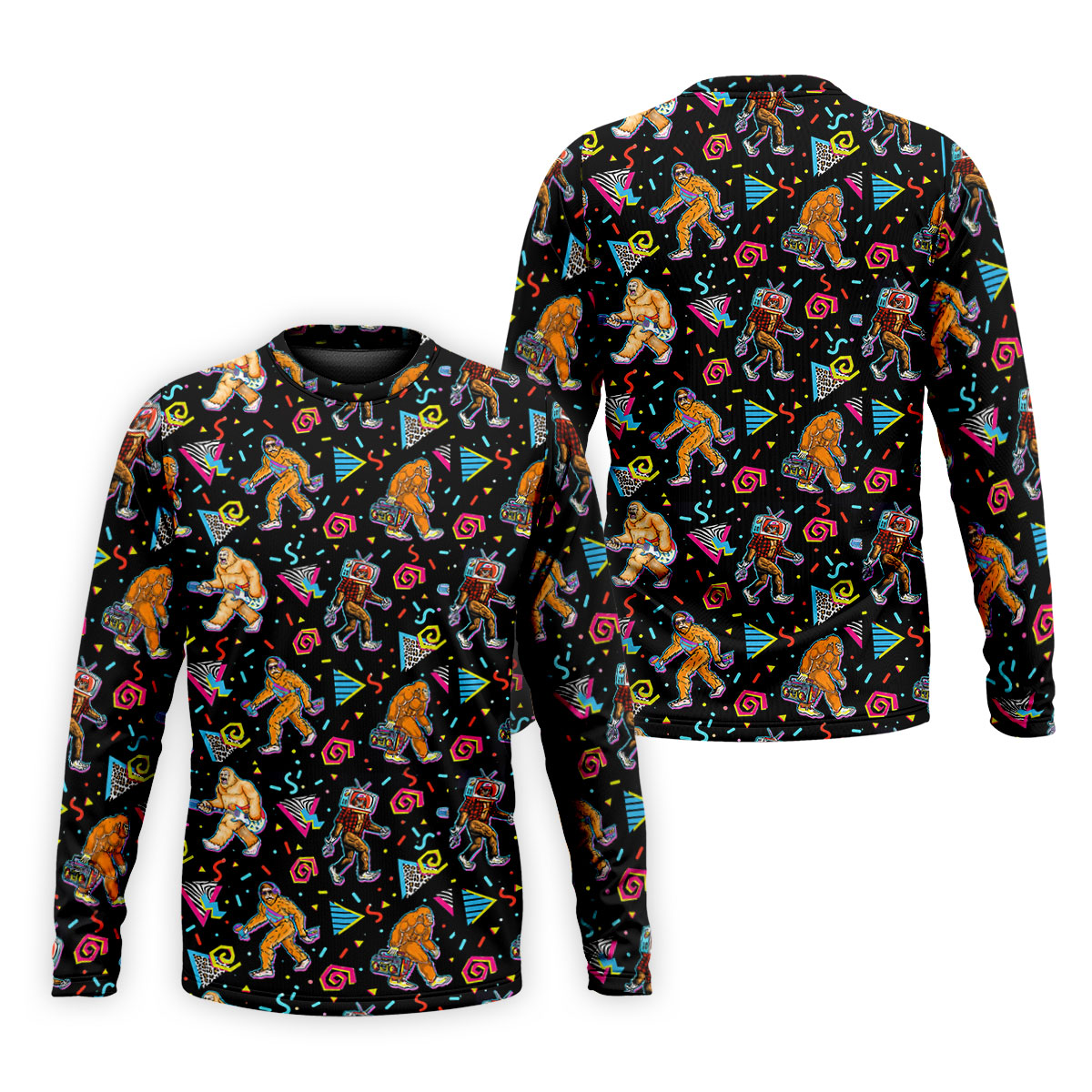 Retro Bigfoot Boombox Pattern Golf Shirt, Men's Golf Shirt, Mens Polo Shirts, Printed Golf Shirts