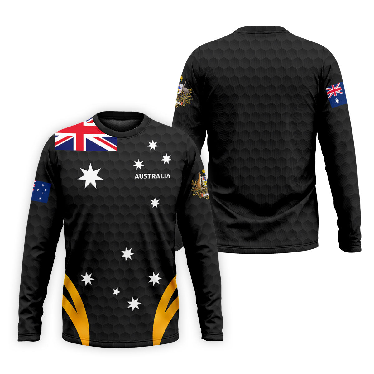 Australia Flag Print Golf Ball Pattern Black Golf Shirt, Australian Symbol Polo Shirts For Men