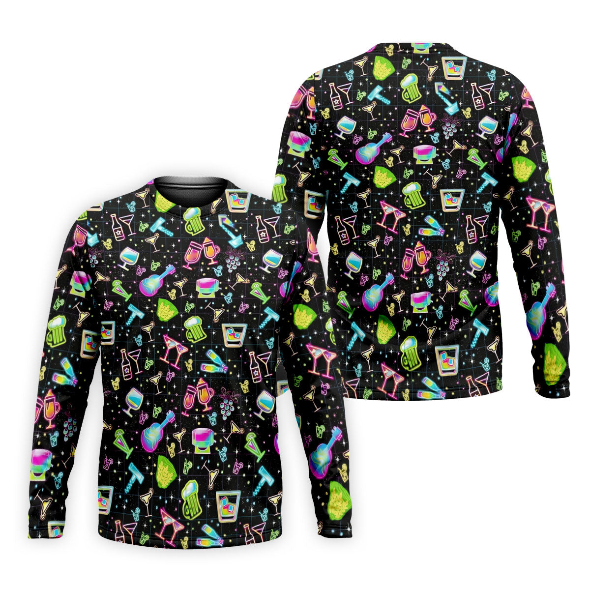 Neon Cocktail Party Pattern Design Hawaiian Golf Shirt, Golf Shirts For Men, Polo Shirts For Men