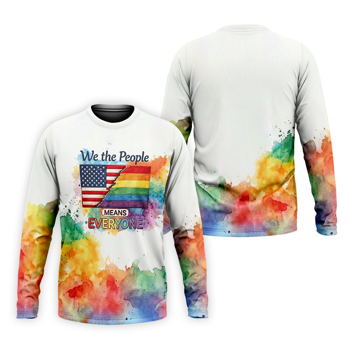 We The People Means Everyone Water Color Print Golf Shirt, LGBTQ Month Polo Shirts For Men