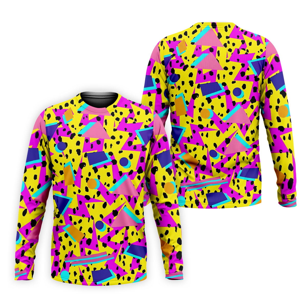 Retro Neon Geometric Shapes Yellow Golf Shirt, Golf Shirts For Men, Mens Golf Apparel, Polo Shirts For Men