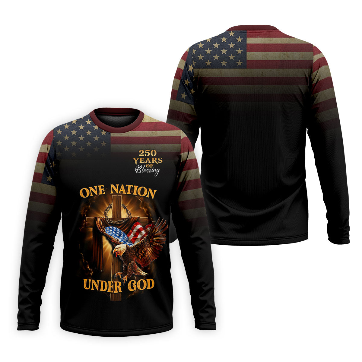 One Nation Under God 250 Years Faith Cross Golf Tops For Men, Patriotic US Flag Father's Day Golf Shirt