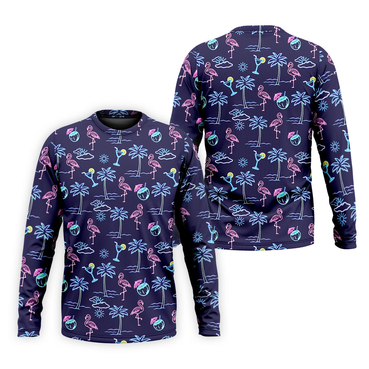 Neon Line Tropical Flamingo Hawaiian Golf Shirt, Polo Shirts For Men, Golfing Apparel