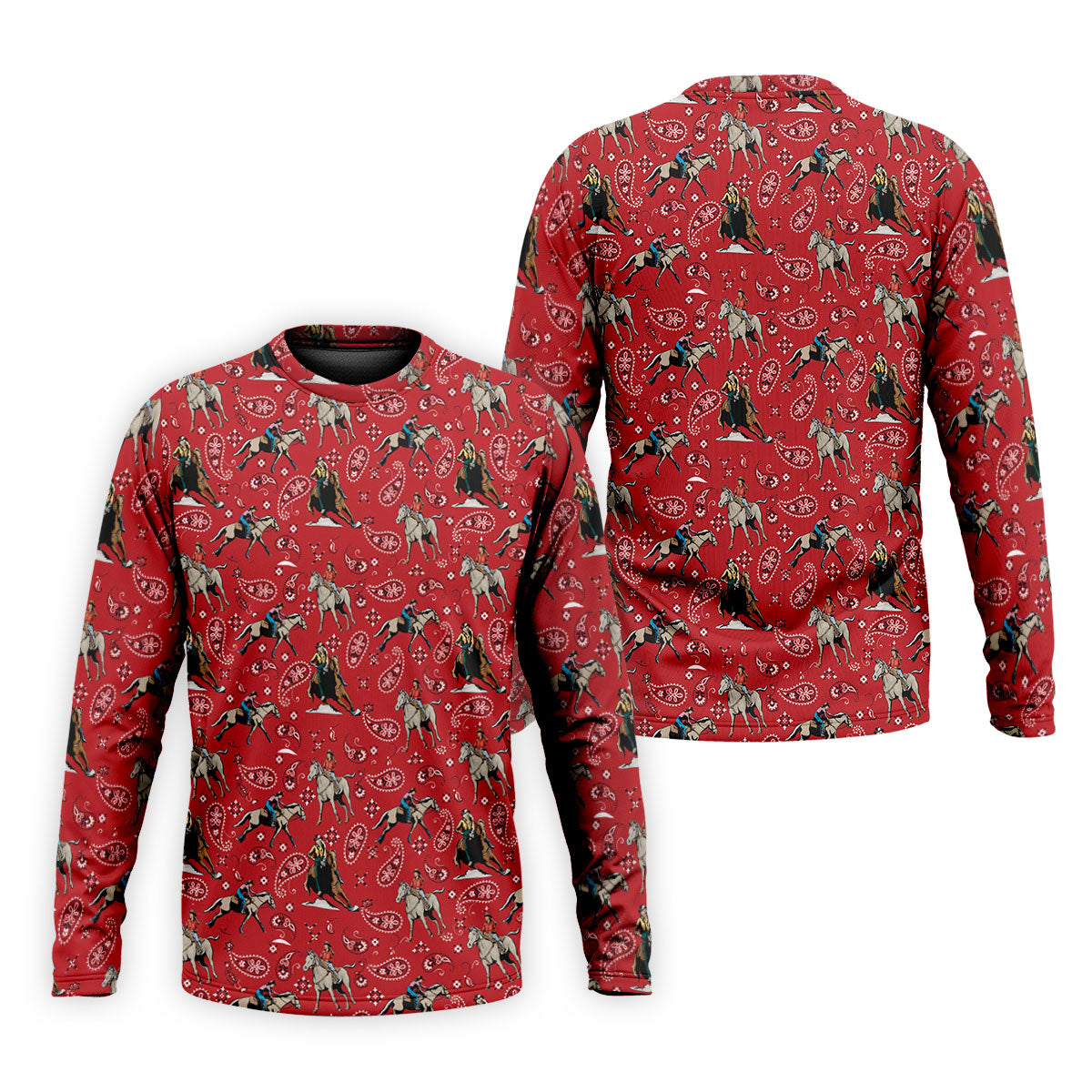 Red Cowboy Horse Paisley Pattern Golf Shirt, Mens Golf Polo, Golf Shirts For Men