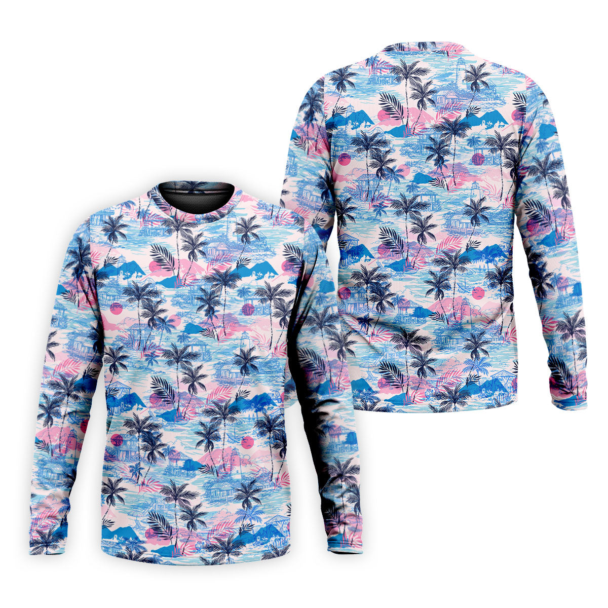 Tropical Island Sunset Pink And Blue Hawaiian Golf Shirt, Polo Shirts For Men, Golfing Apparel