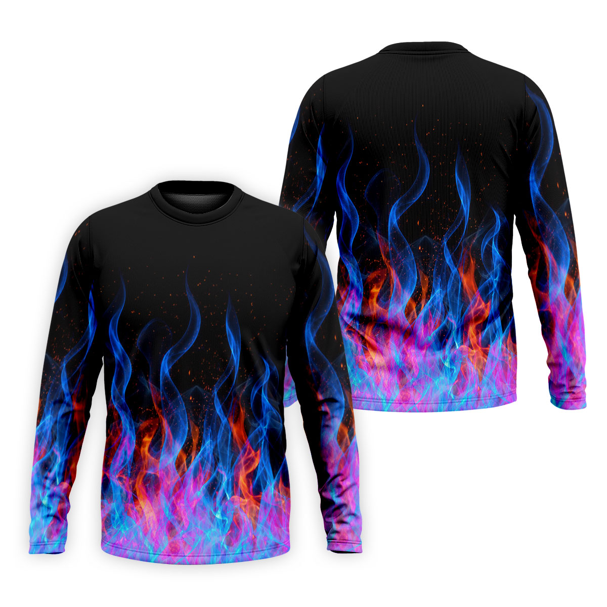 Black Blue Flame Fire Pattern Golf Shirt, Men's Golf Shirt, Mens Polo Shirts, Printed Golf Shirts