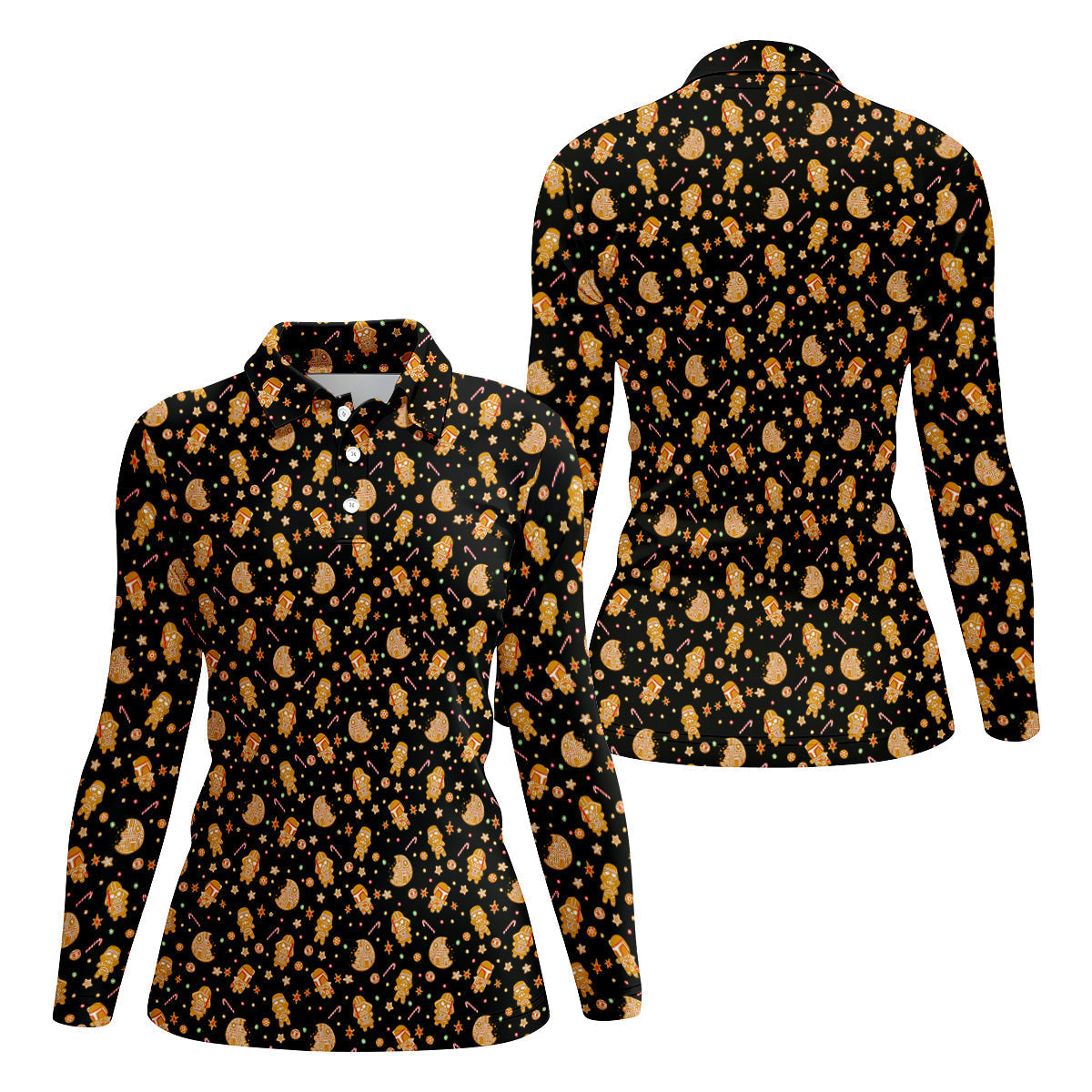Funny Gingerbread Villain Character Ladies Golf Tops, Christmas Golf Shirt, Women's Golf Gifts