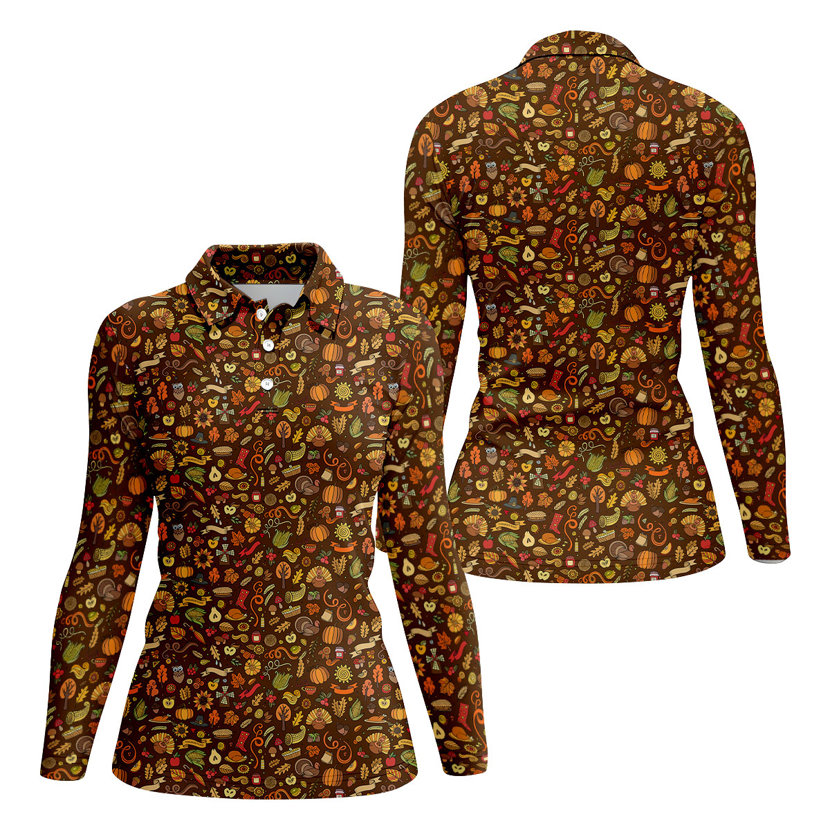 Turkey Pumpkin Funny Golf Shirts Women, Brown Golf Shirt, Thanksgiving Day Gifts, Ladies Golf Polos