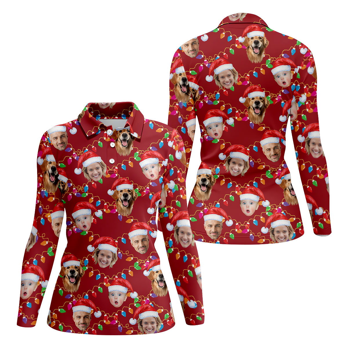 Custom Face Christmas Red Polo ShirtFunny Christmas Shirts For Family, Golf Gifts For Women