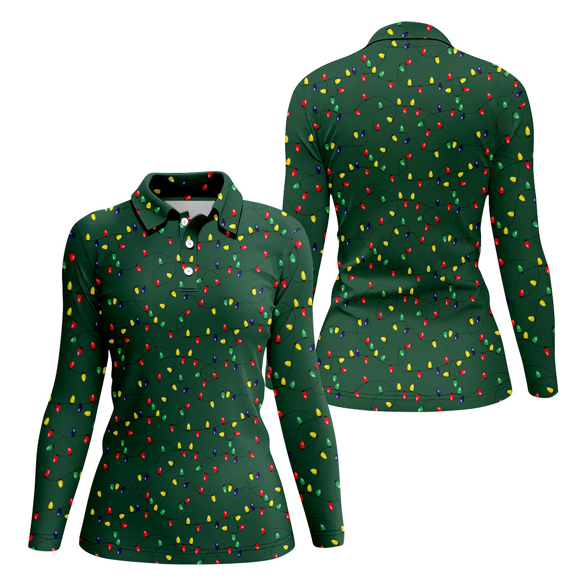 Christmas Colorful Lights Green Golf Shirt, Christmas Golf Shirt, Women's Golf Tops, Ladies Golf Shirts