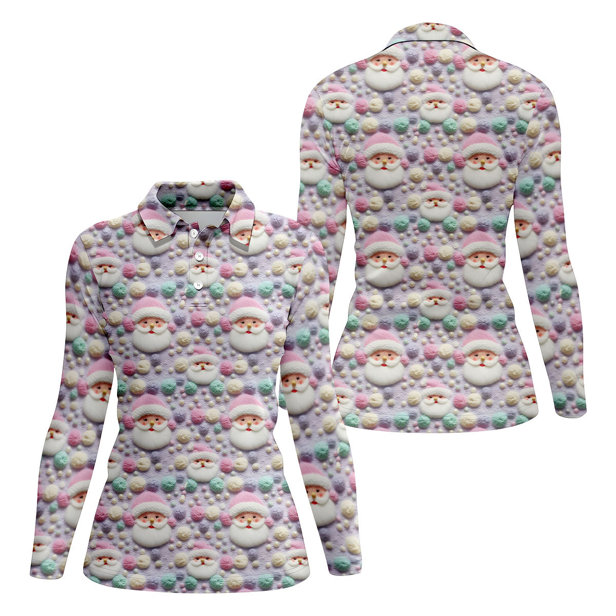 Knit Santa Pastel Pattern Women's Golf Tops, Christmas Golf Shirt, Cute Golf Outfit, Ladies Golf Shirts