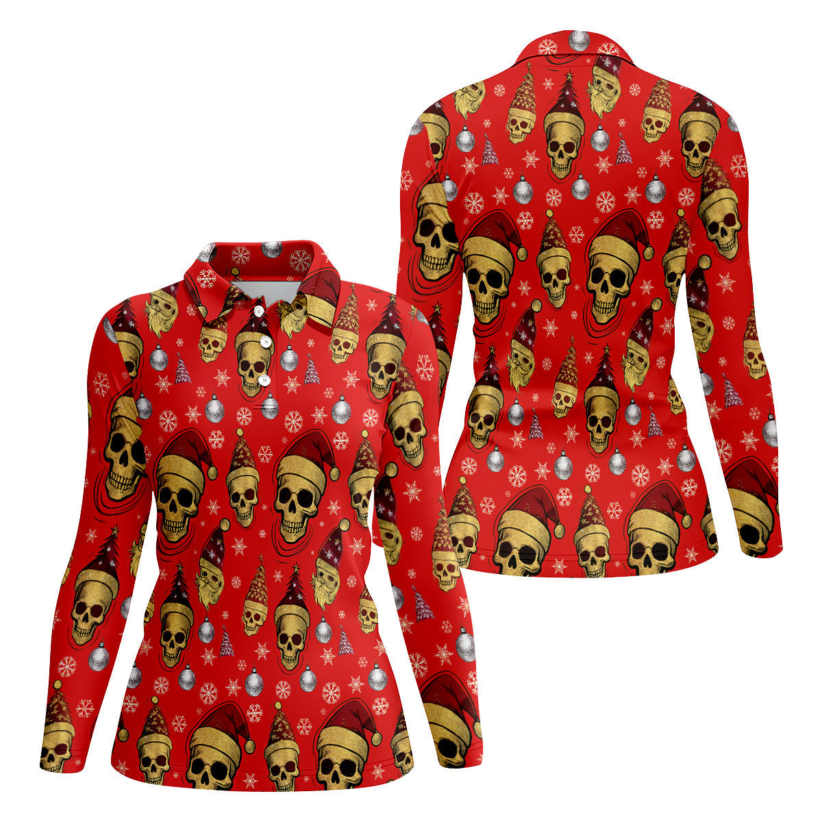 Vintage Skull Christmas Golf Shirt, Red Golf Shirt, Women's Golf Tops, Cool Golf Gift, Ladies Golf Shirts