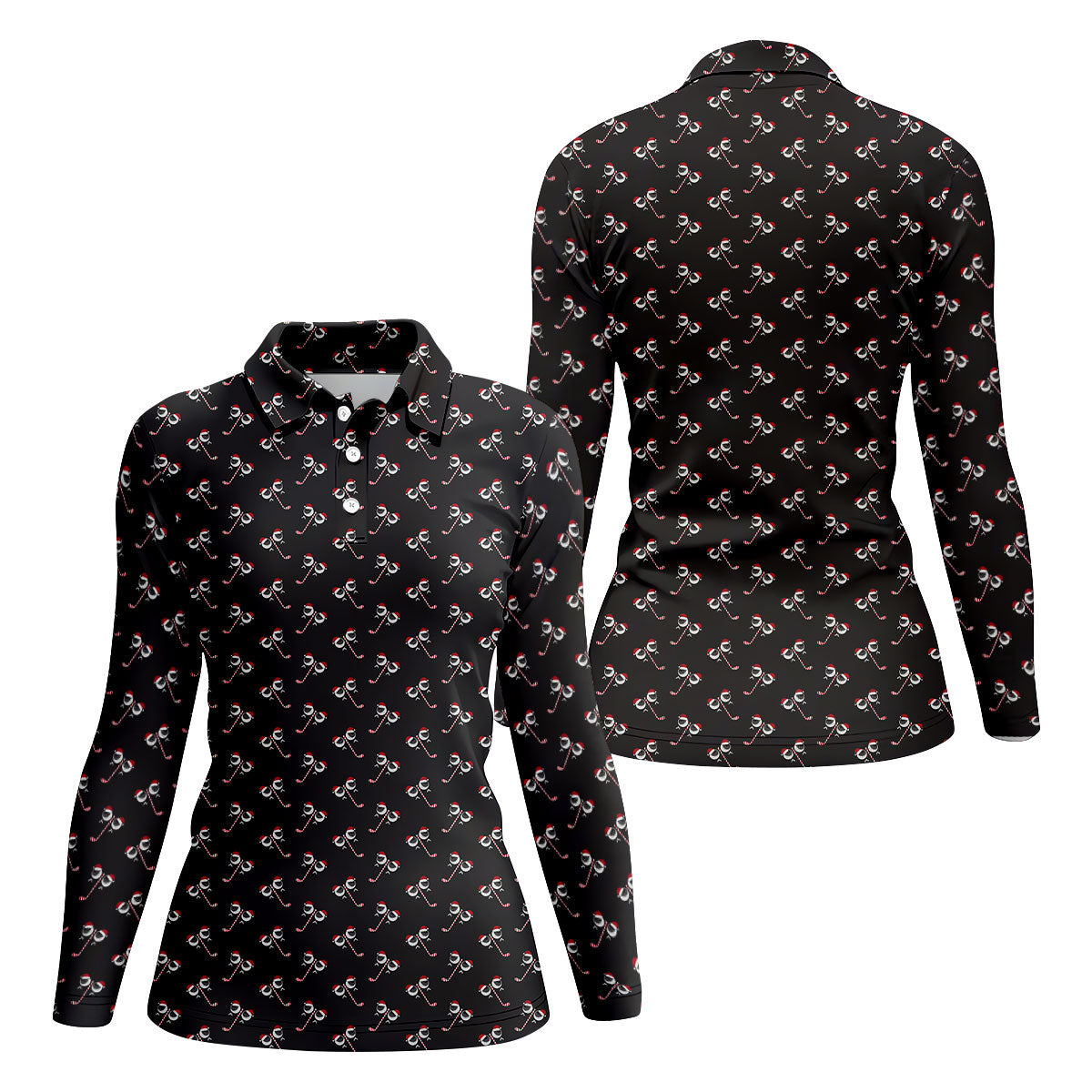 Funny Christmas Candy Cane Pattern Black Golf Shirt, Christmas Golf Shirt, Golf Gifts For Women