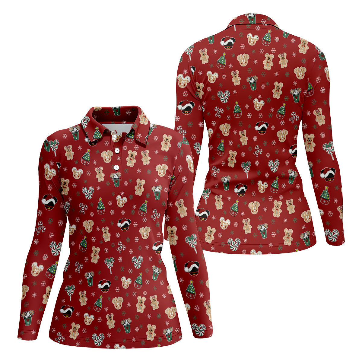 Christmas Gingerbread Red Golf Shirt, Holiday Pattern Christmas Golf Shirt, Women's Polo Shirt