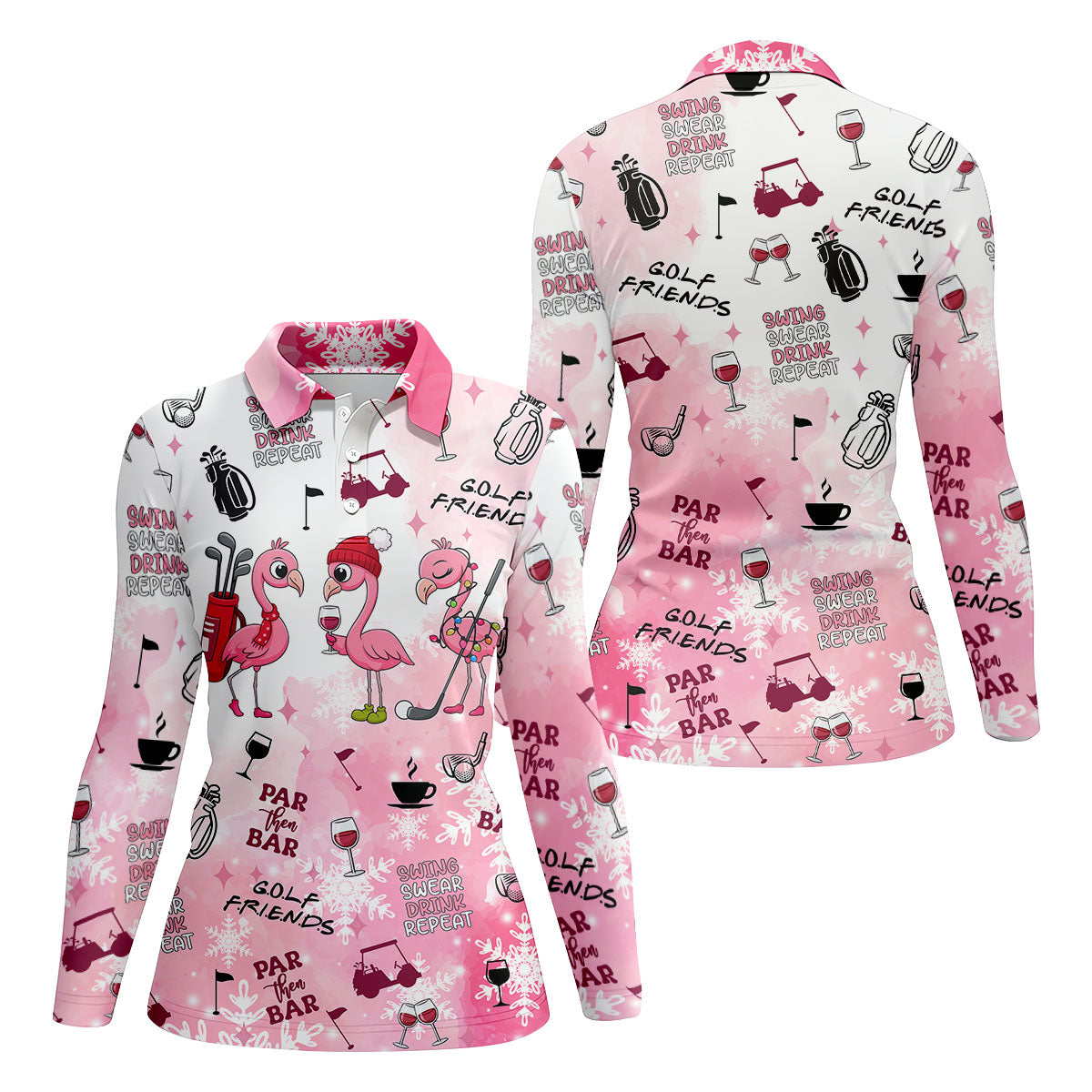 Golf Friends Par Then Bar Flamingo Golf Shirt, Women's Pink Golf Polo, Ladies Golf Shirts, Christmas Golf Shirt
