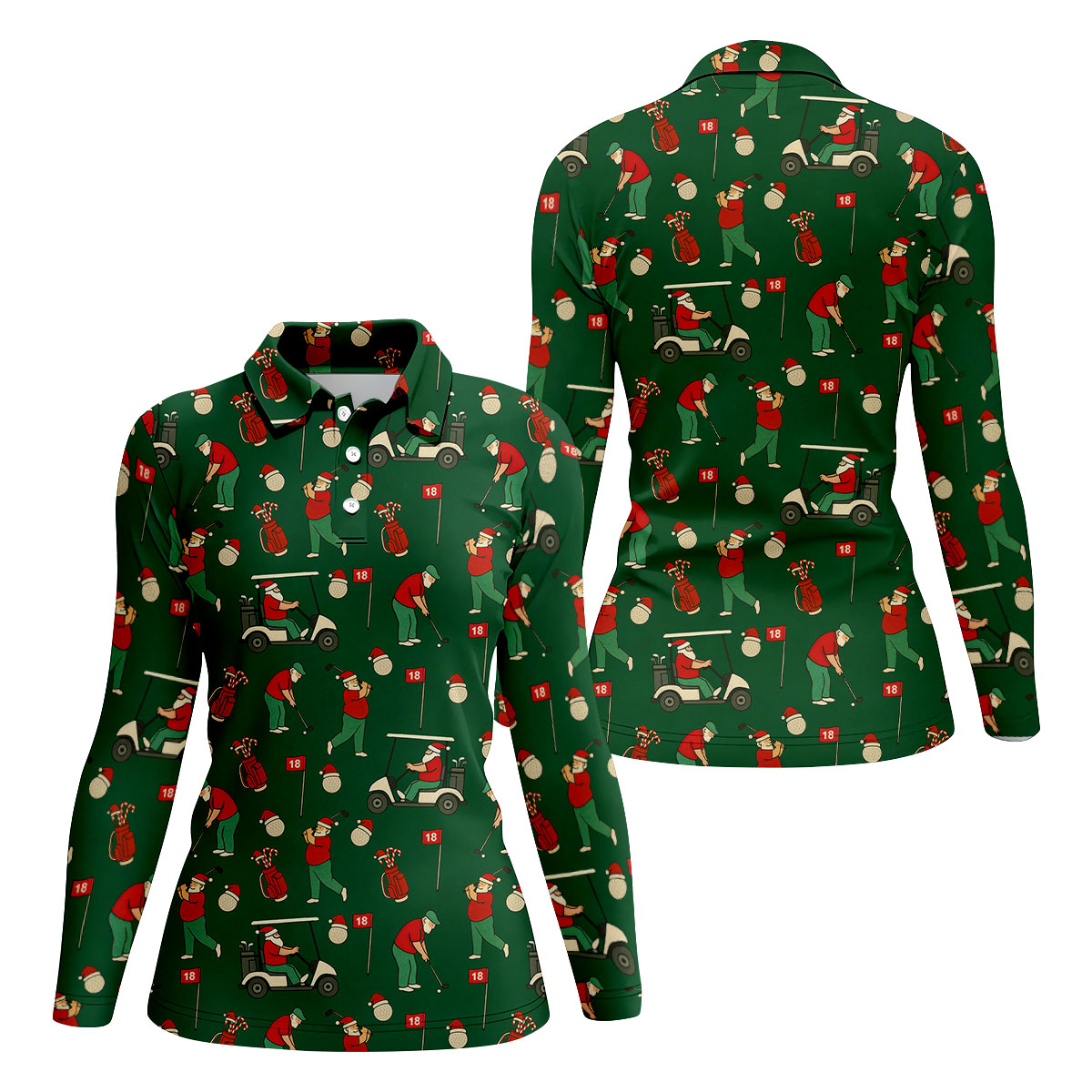 Golfing Santa Green Christmas Fun Women's Golf Shirts, Ladies Golf Shirts, Christmas Golf Shirt