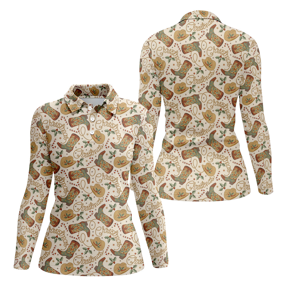 Western Christmas Ladies Golf Tops, Christmas Golf Shirt, Ladies Golf Polos, Women's Polo Shirt
