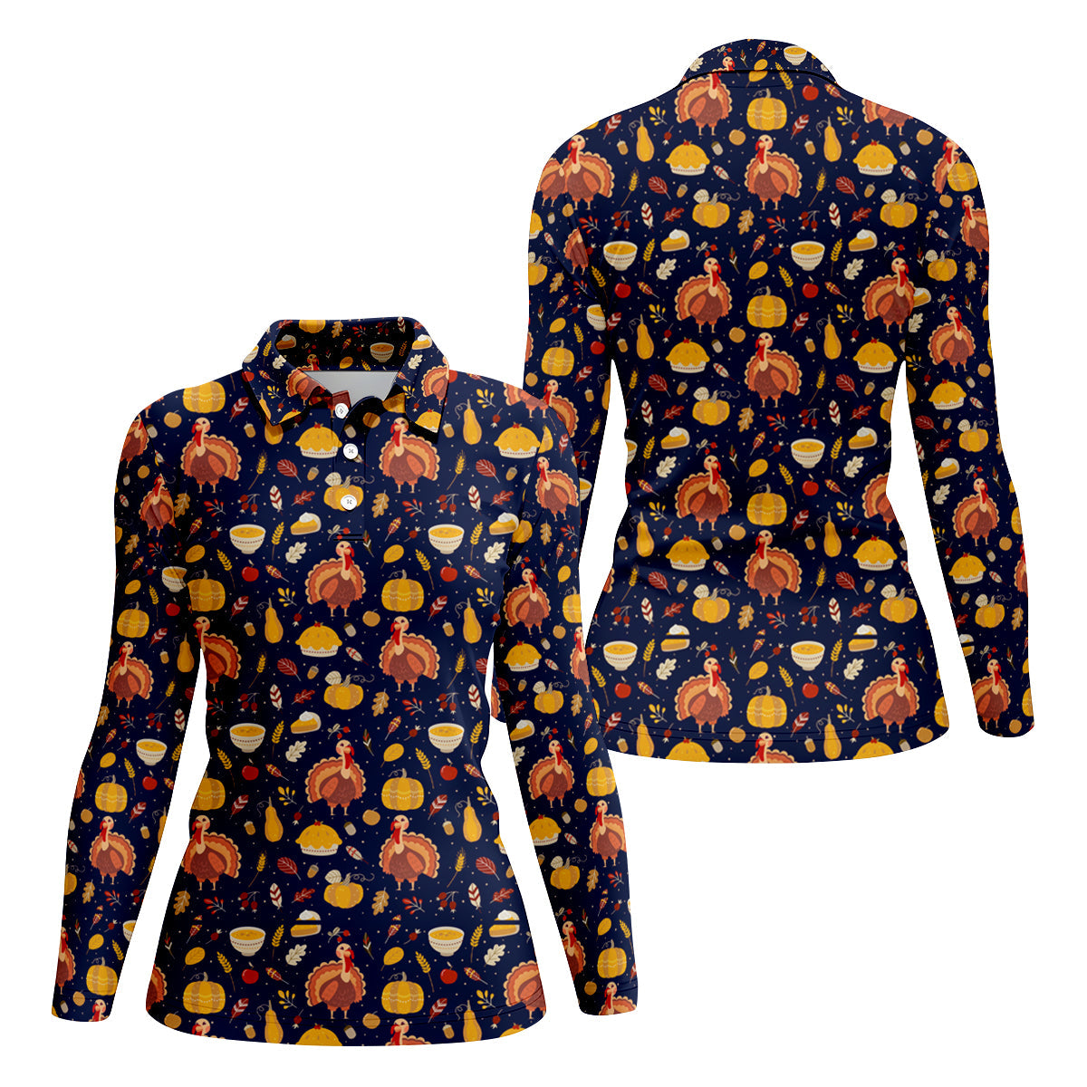 Turkey Pumpkin Thanksgiving Funny Golf Shirts Women, Cute Golf Outfit, Ladies Golf Shirts, Golf Gifts For Women