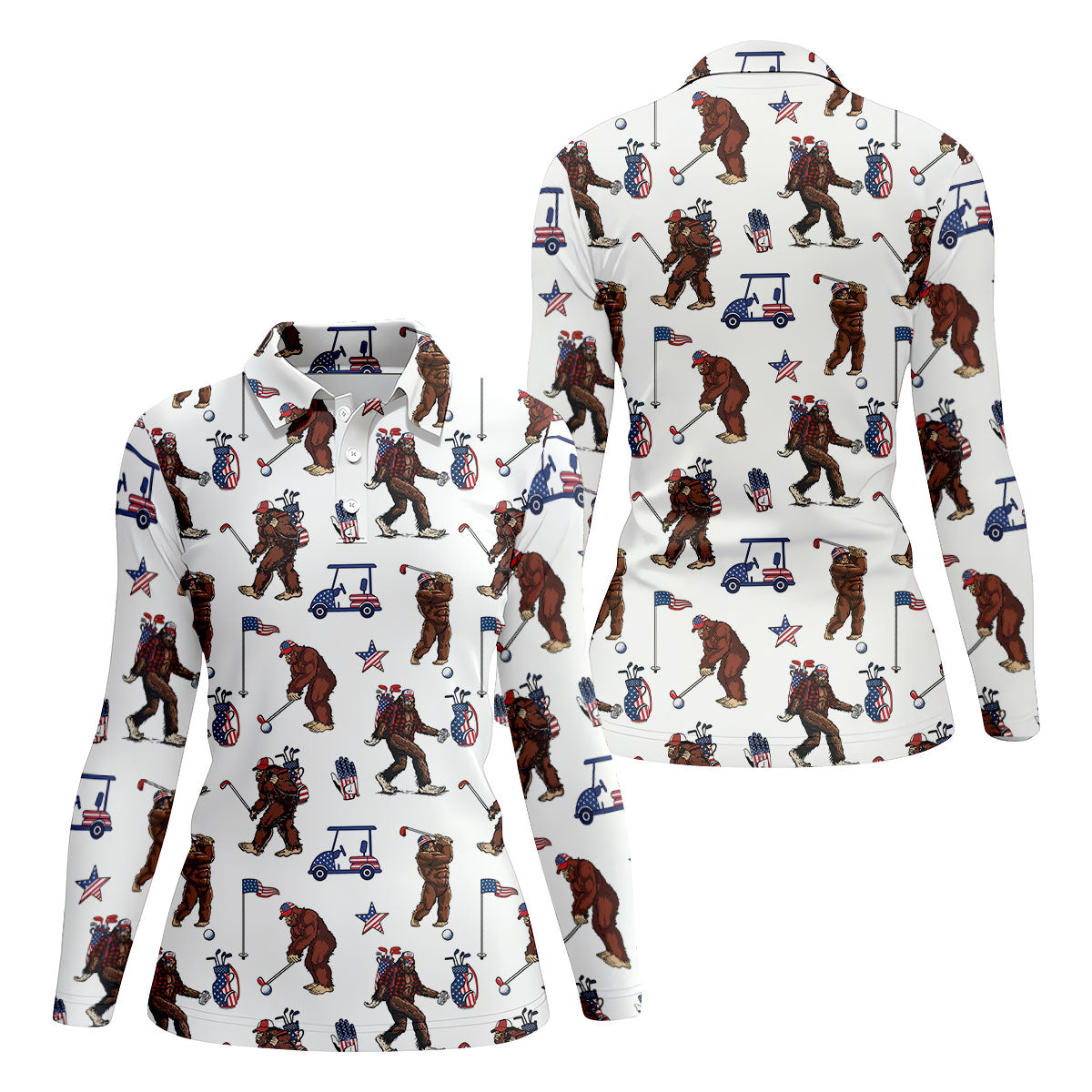 Funny Bigfoot Ladies Patriotic Golf Shirts, Cute Women's Golf Clothes, Ladies Golf Shirts