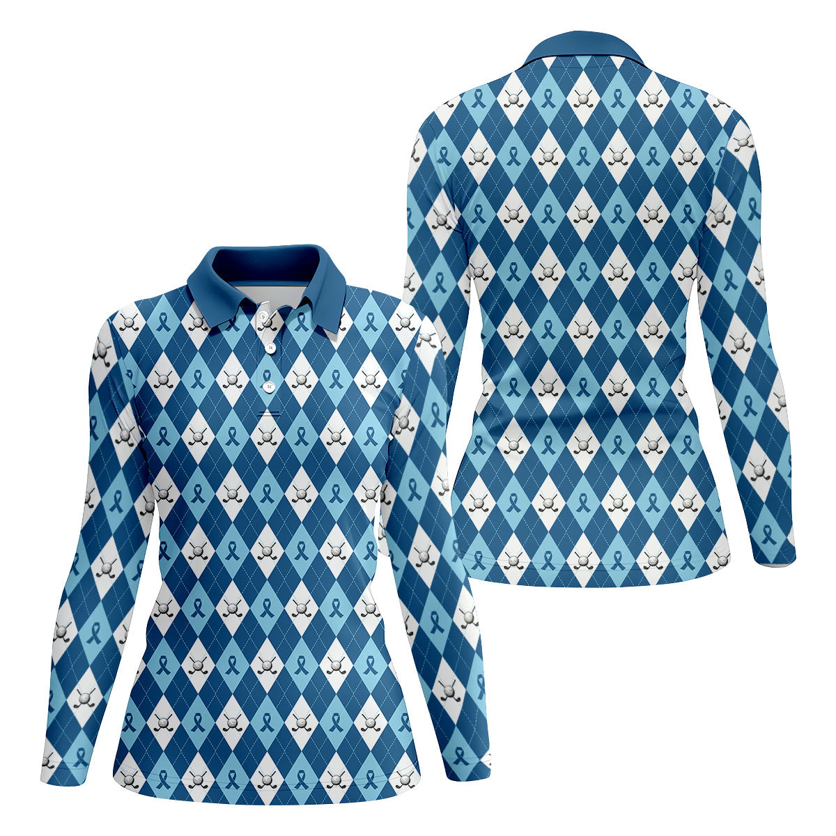 Prostate Cancer Blue And White Argyle Pattern Women's Golf Tops, Cancer Survivor Shirt, Cancer Awareness Shirt