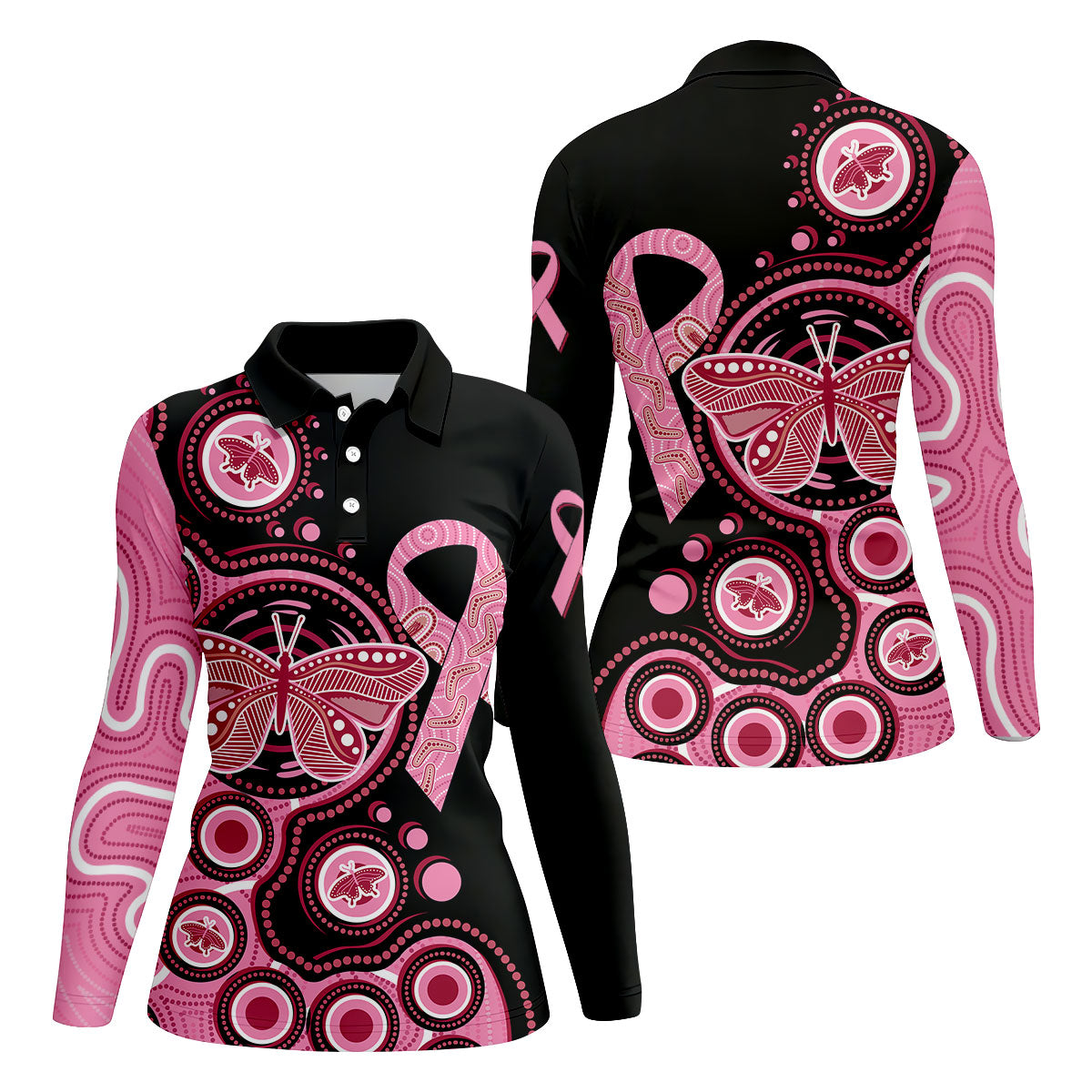 Breast Cancer Pink Butterfly Women Golf Top, Cancer Awareness Shirt, Ladies Golf Shirts