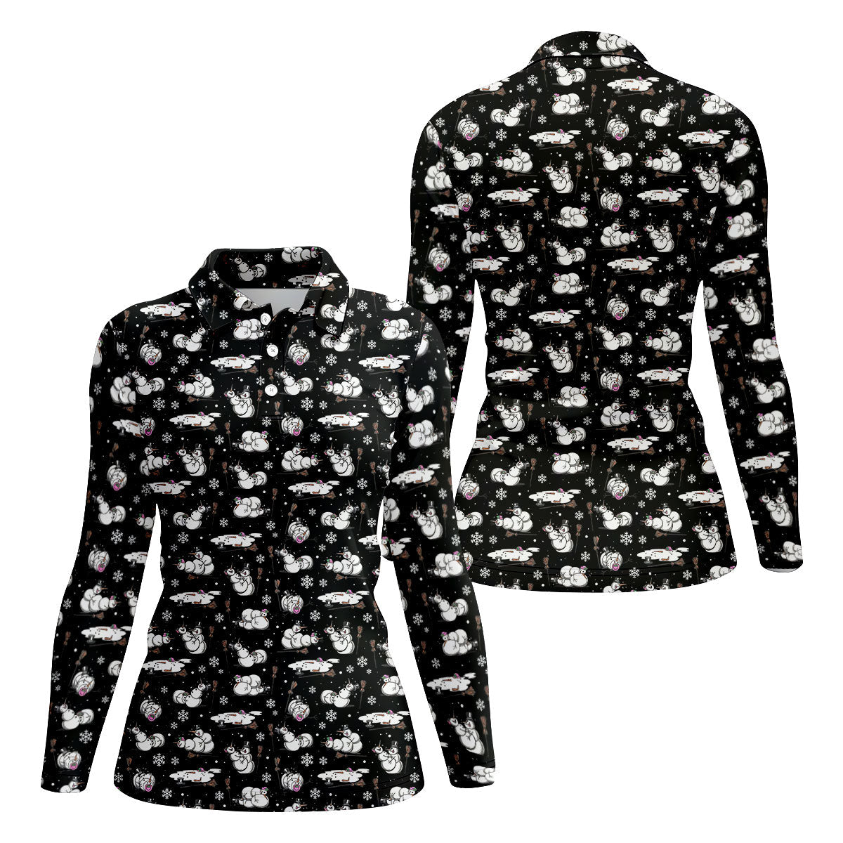 Funny Snowman Naughty Couple Black Golf Shirt, Christmas Golf Shirt, Golf Gift For Ladies, Women Golf Top