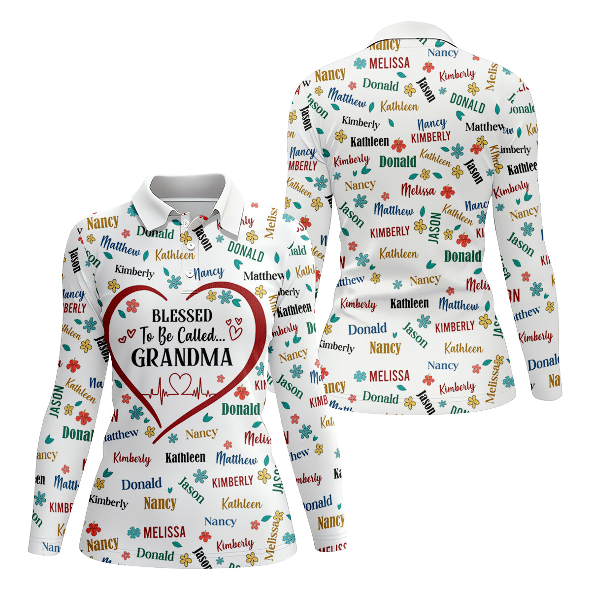 Blessed To Be Call Grandma Custom Name Women's Golf Tops, Cute Golf Outfit, Ladies Golf Polos, Golf Gift For Ladies