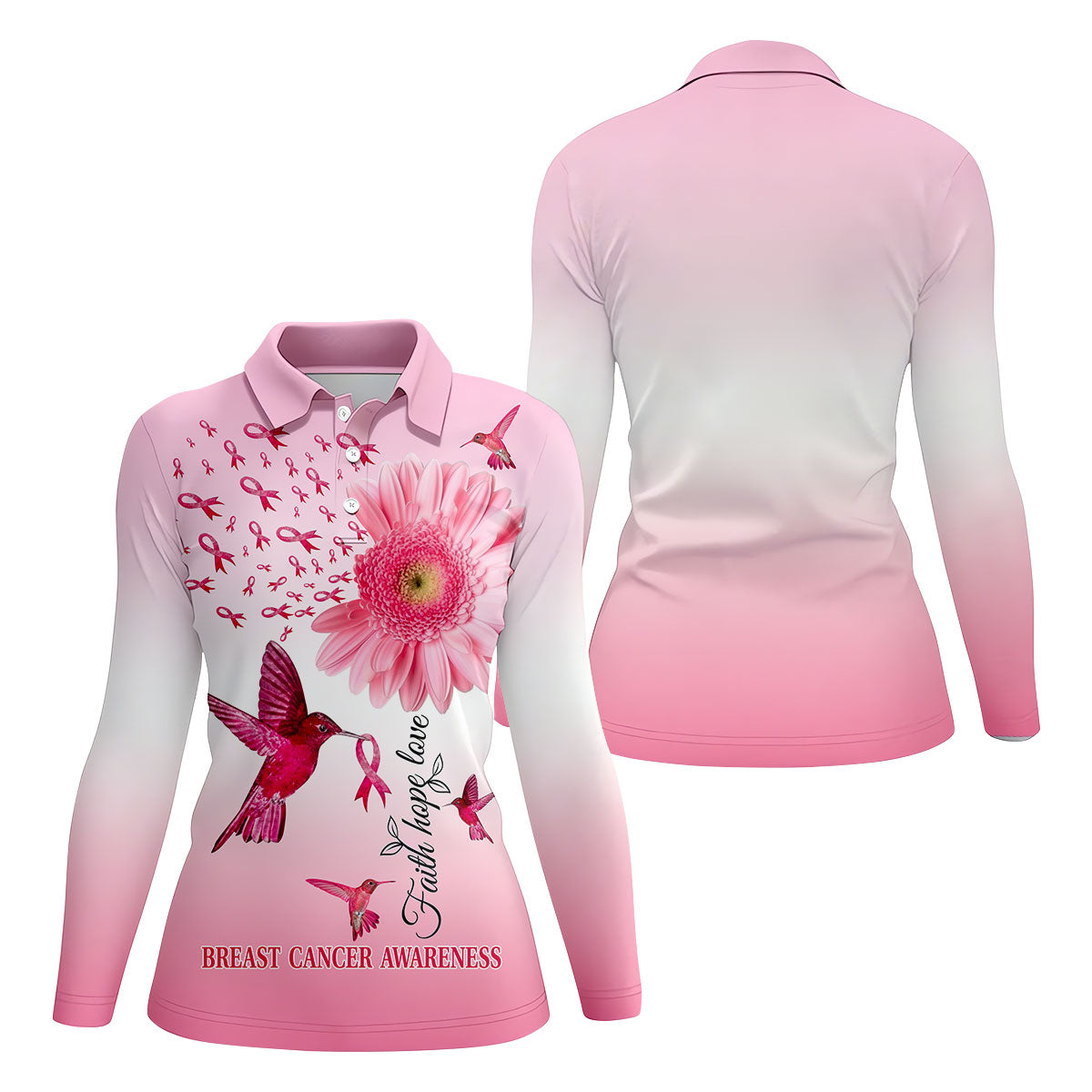 Faith Hope Love Breast Cancer Women's Golf Shirt, Breast Cancer Awareness Shirt, Pink Golf Shirt, Ladies Golf Shirt